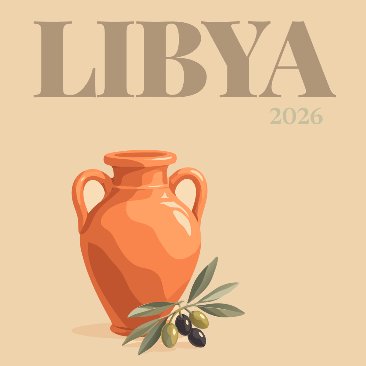 Libya illustrated square photo book cover with the olive branch and jar artwork