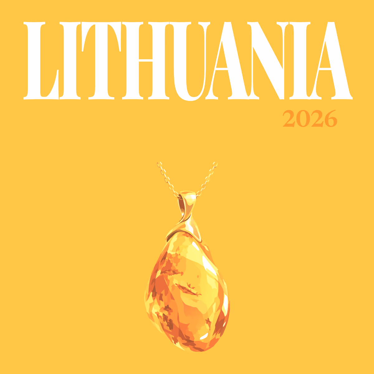 Lithuania illustrated square photo book cover with the Baltic amber artwork