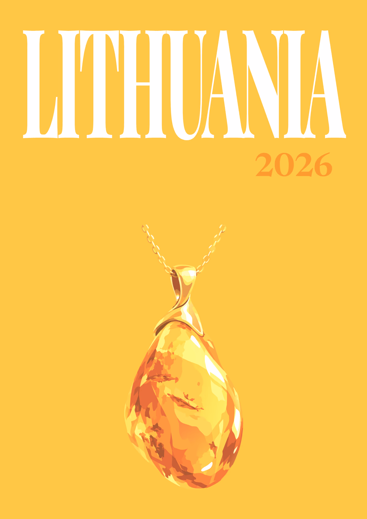 Lithuania illustrated travel photo book cover with the Baltic amber artwork