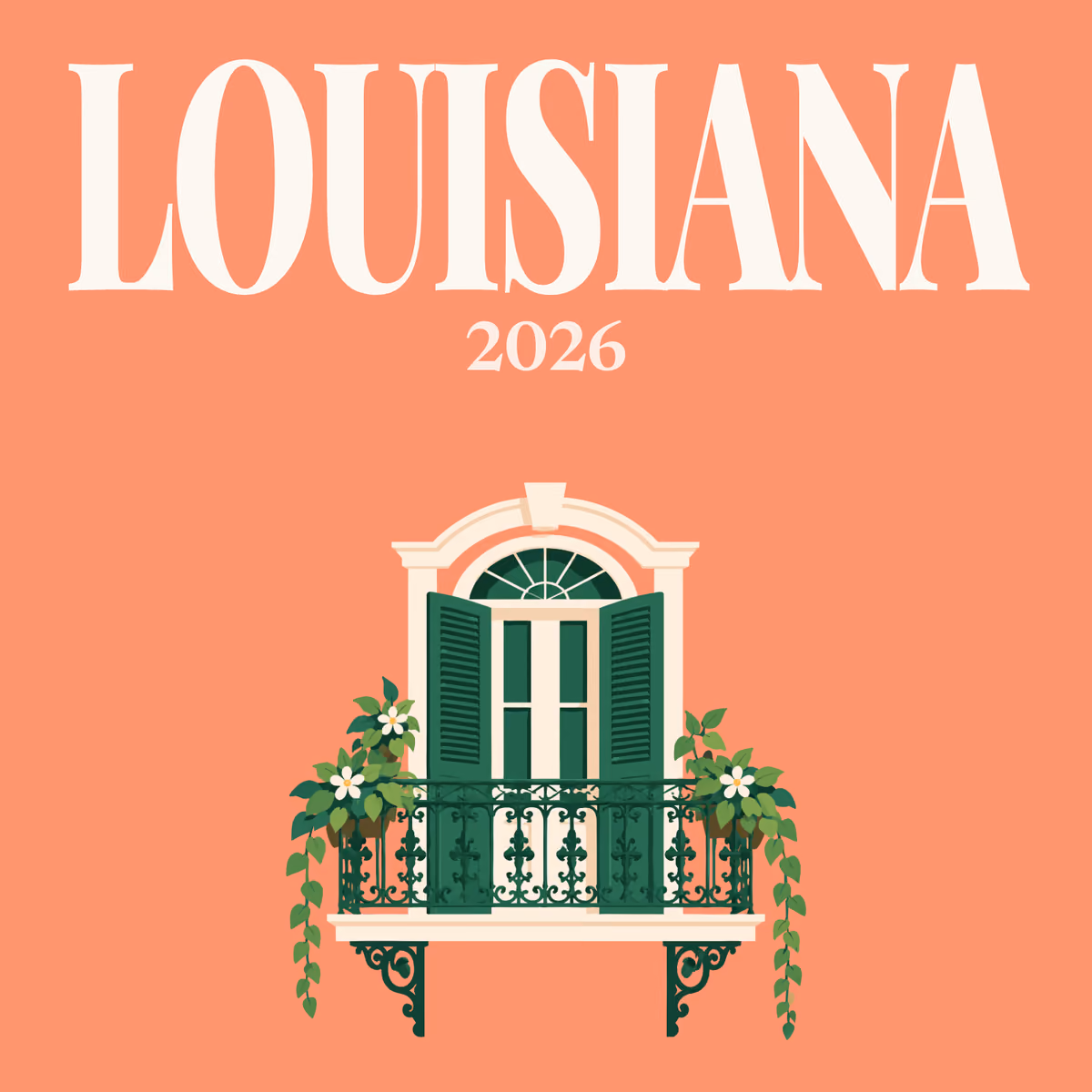 Louisiana illustrated square photo book cover with the balcony artwork
