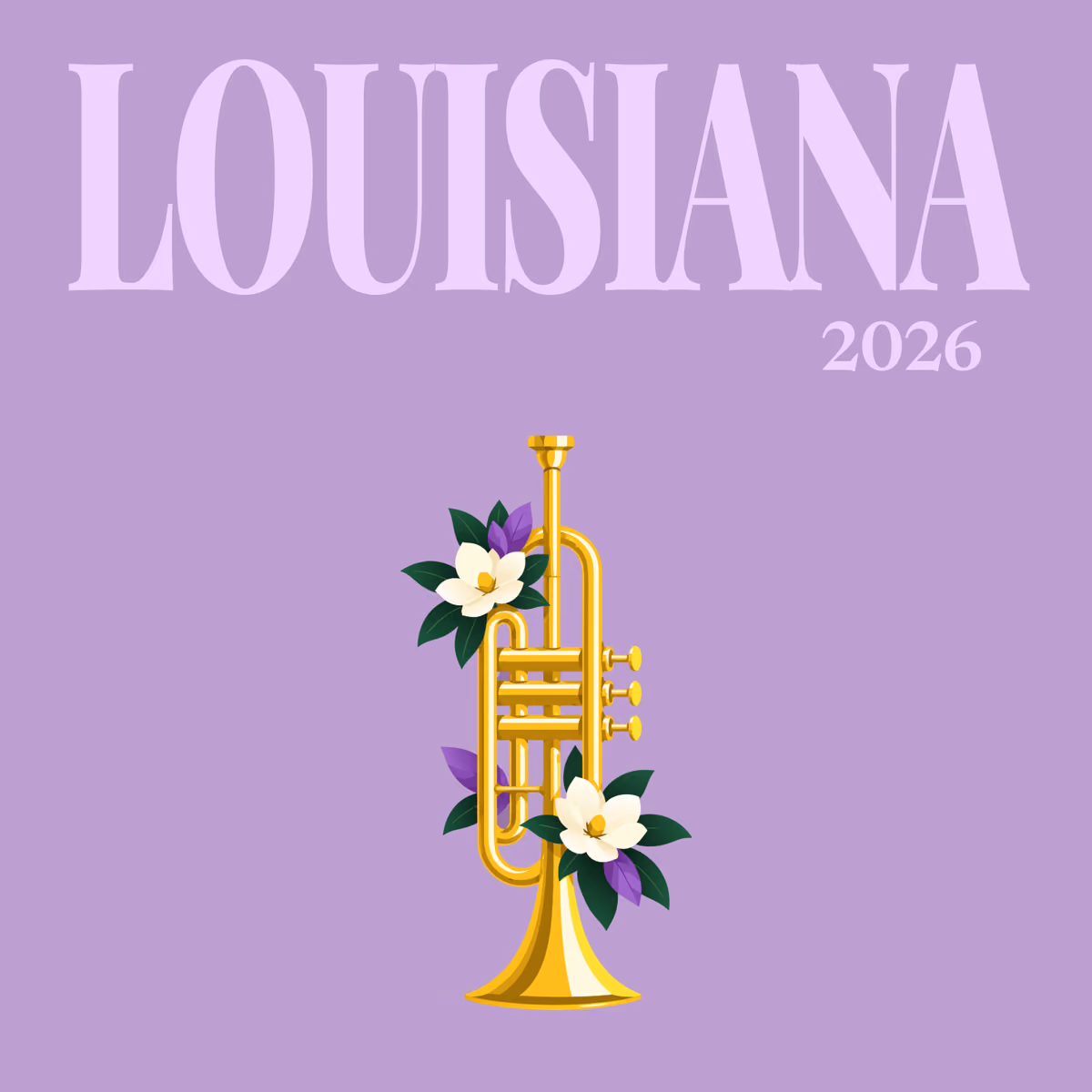 Louisiana illustrated square photo book cover with the jazz trumpet artwork