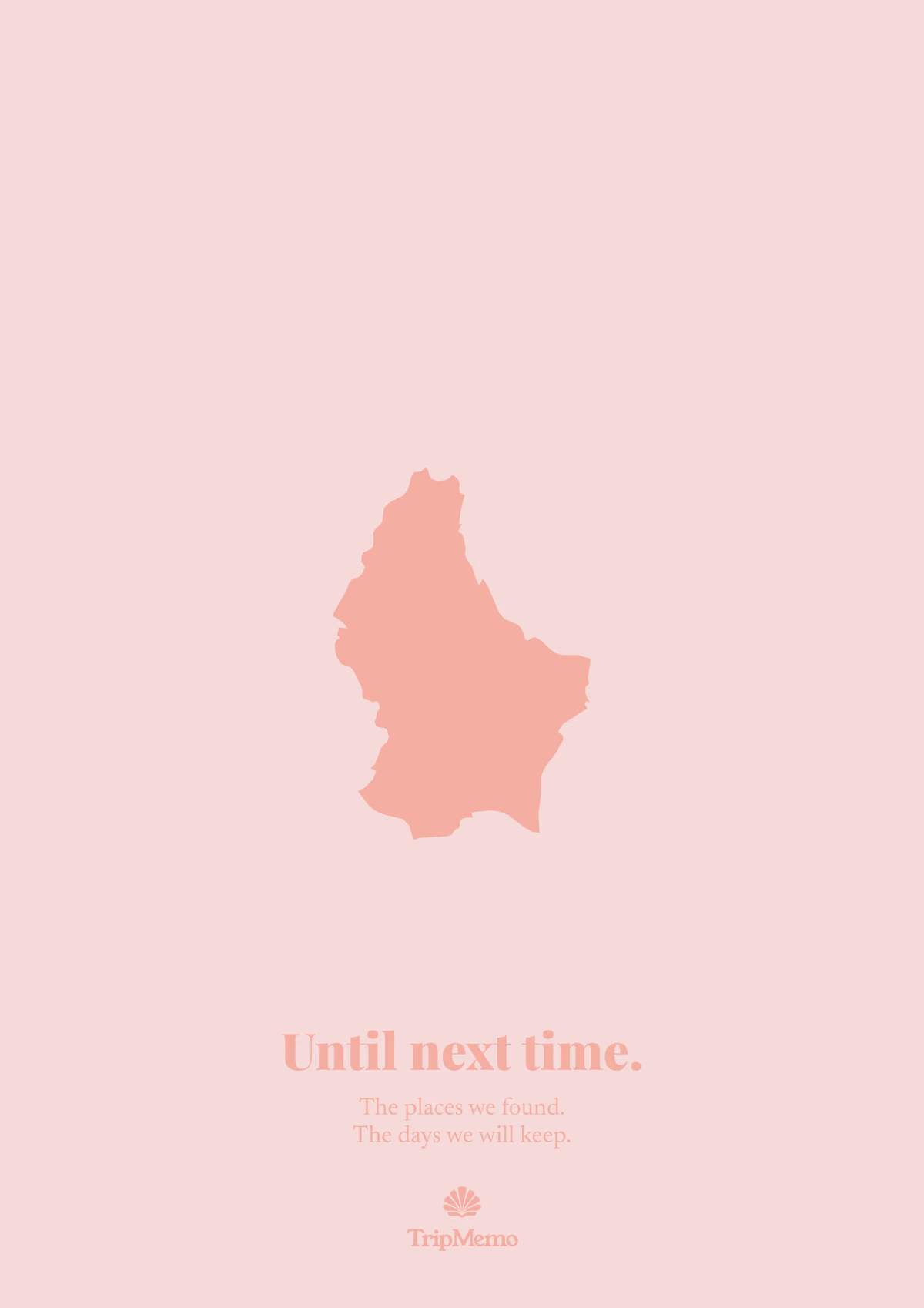 Back of the Luxembourg photo book: an outline of Luxembourg above the words "Until next time." and the TripMemo mark