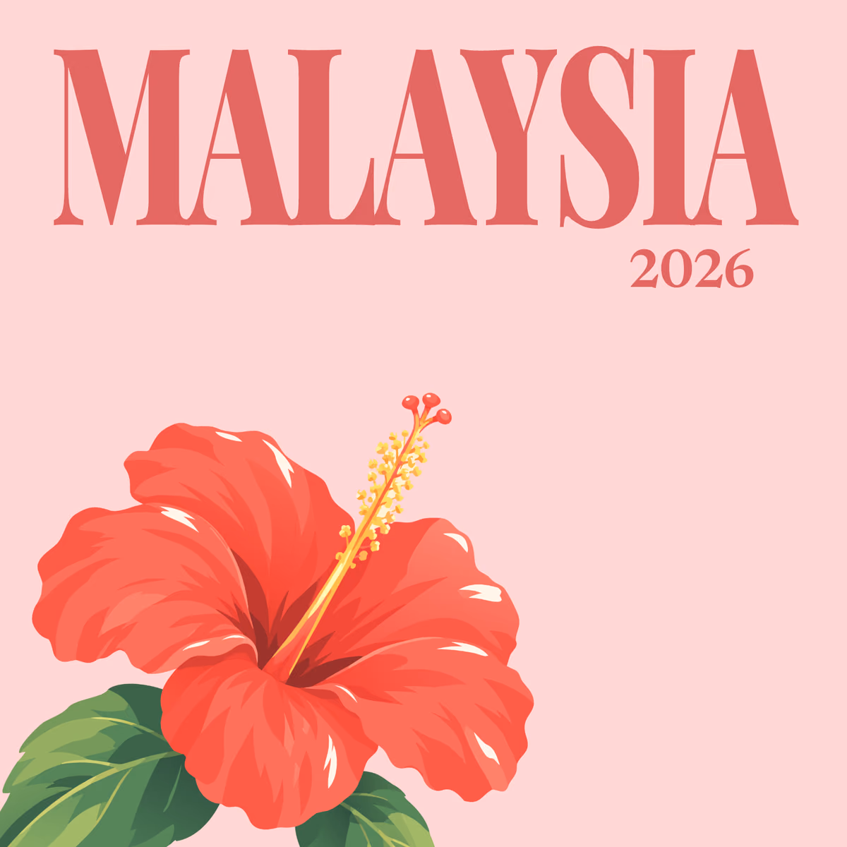 Malaysia illustrated square photo book cover with the hibiscus artwork