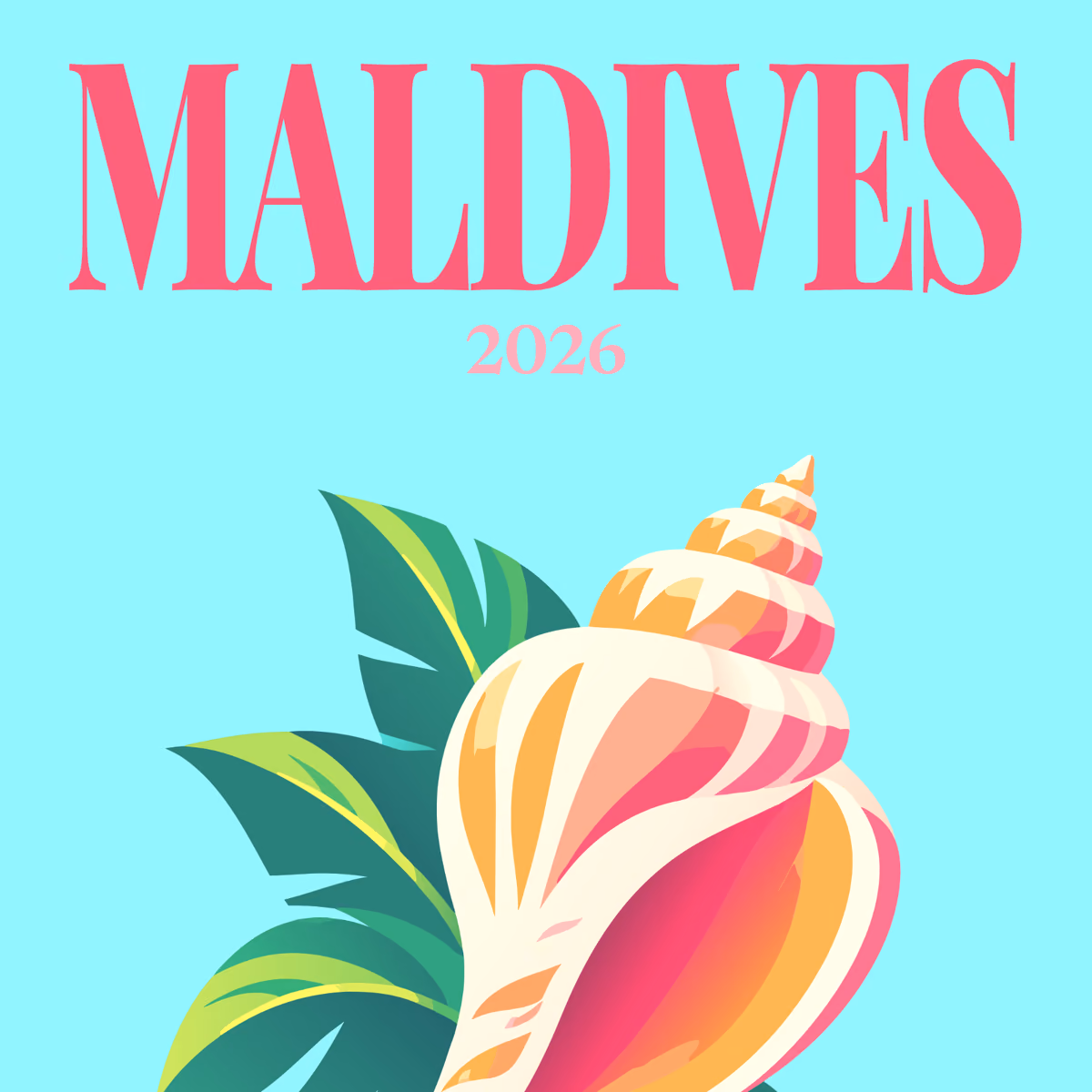 Maldives illustrated square photo book cover with the conch shell artwork
