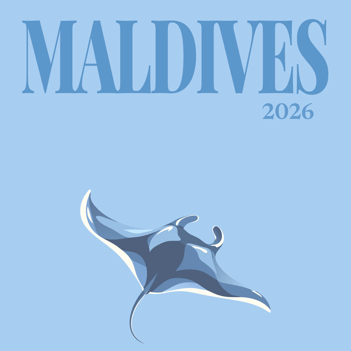 Maldives illustrated square photo book cover with the manta ray artwork
