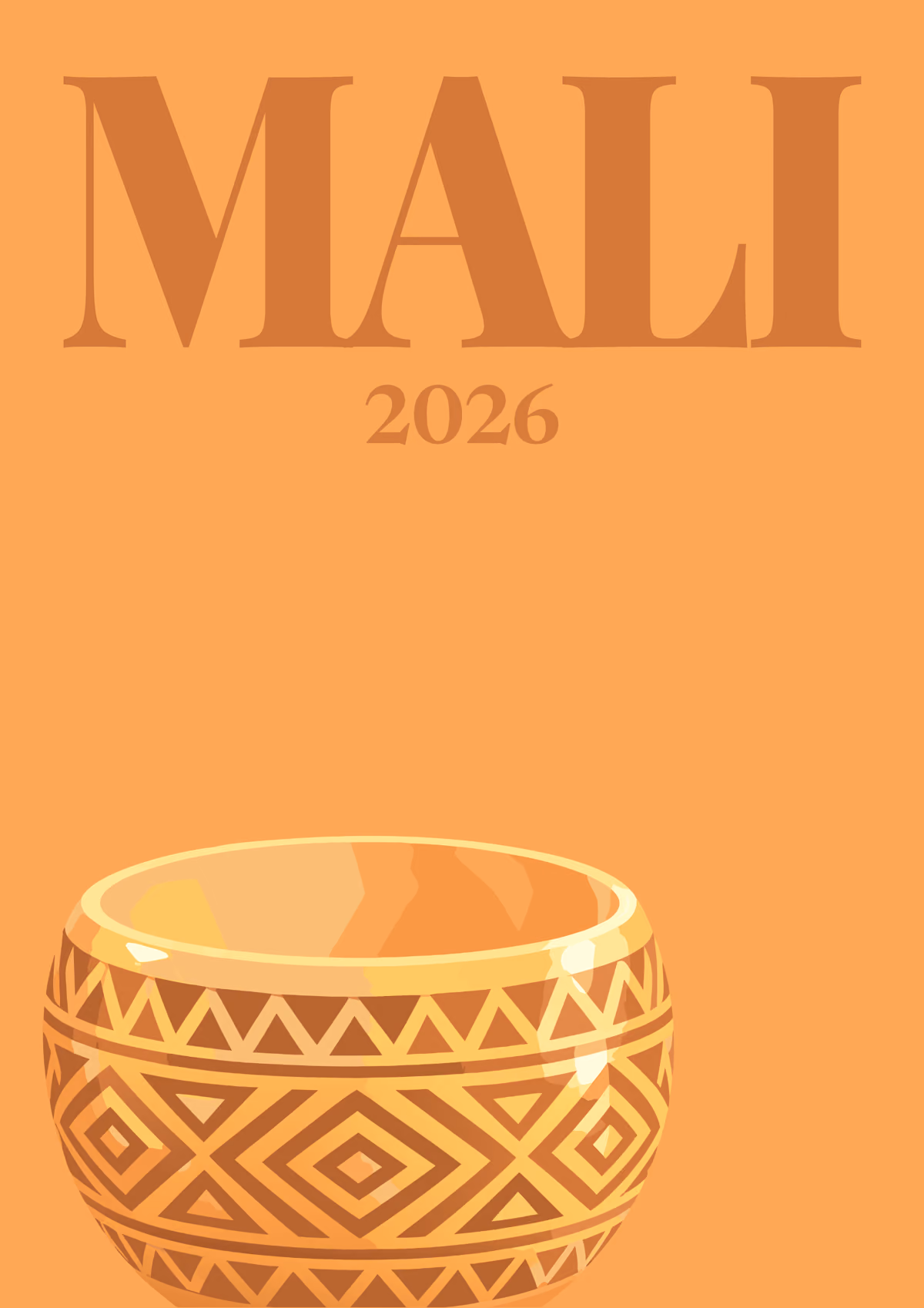 Mali illustrated travel photo book cover with the carved calabash artwork