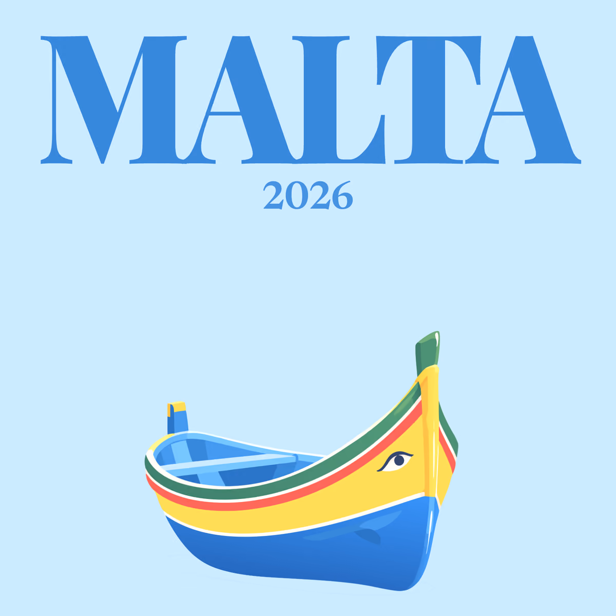 Malta illustrated square photo book cover with the luzzu boat artwork