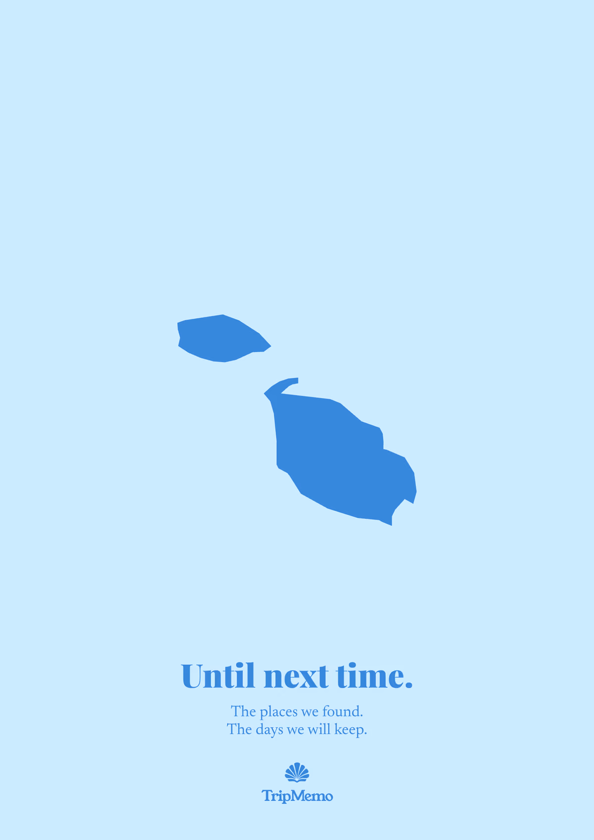 Back of the Malta photo book: an outline of Malta above the words "Until next time." and the TripMemo mark
