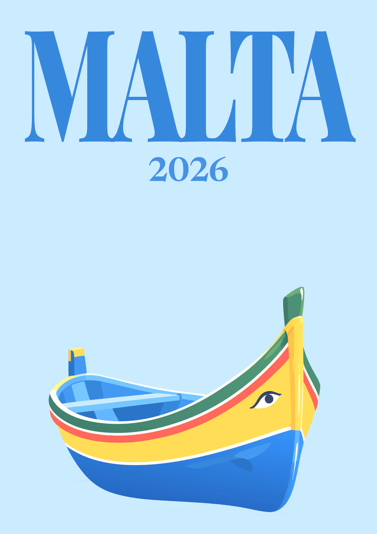 Malta illustrated travel photo book cover with the luzzu boat artwork