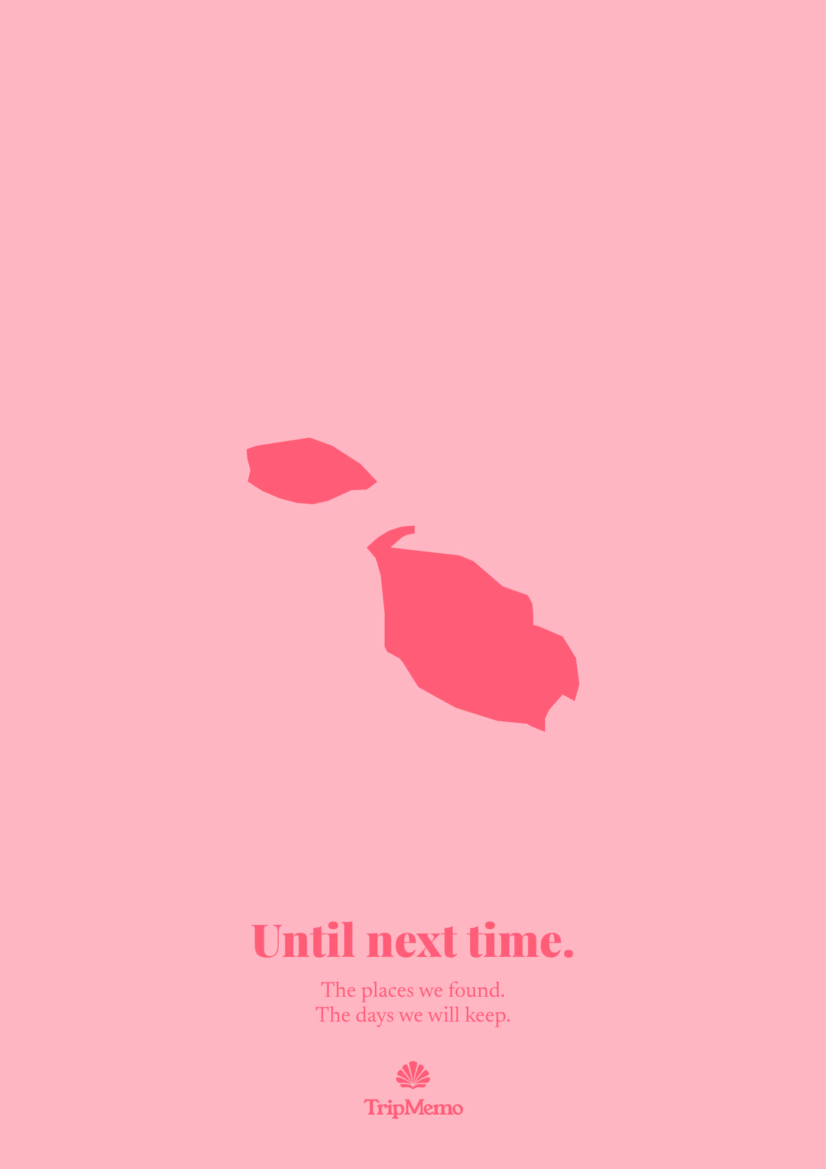 Back of the Malta photo book: an outline of Malta above the words "Until next time." and the TripMemo mark