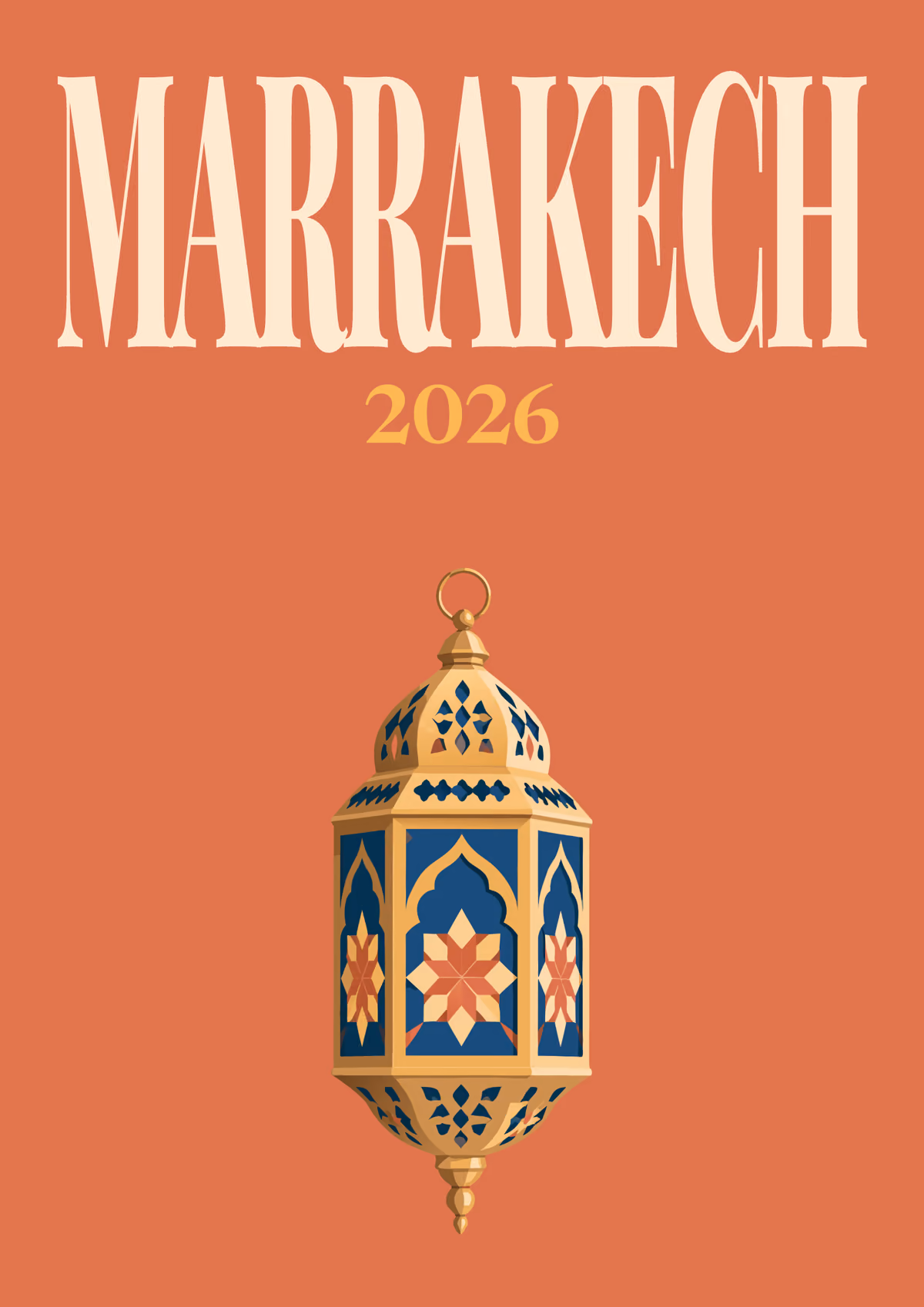 Marrakech illustrated travel photo book cover with the gold lantern artwork