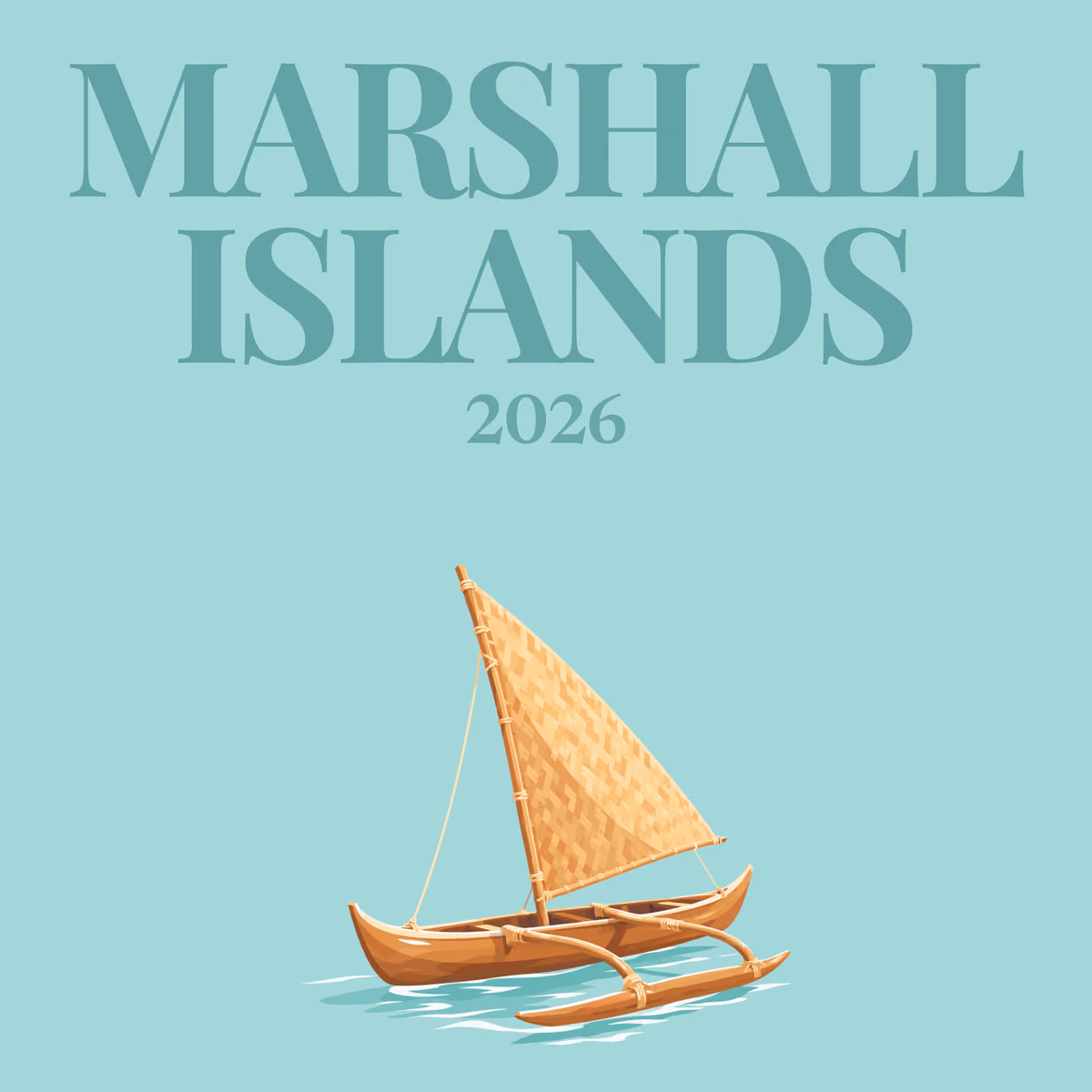 Marshall Islands illustrated square photo book cover with the outrigger canoe artwork