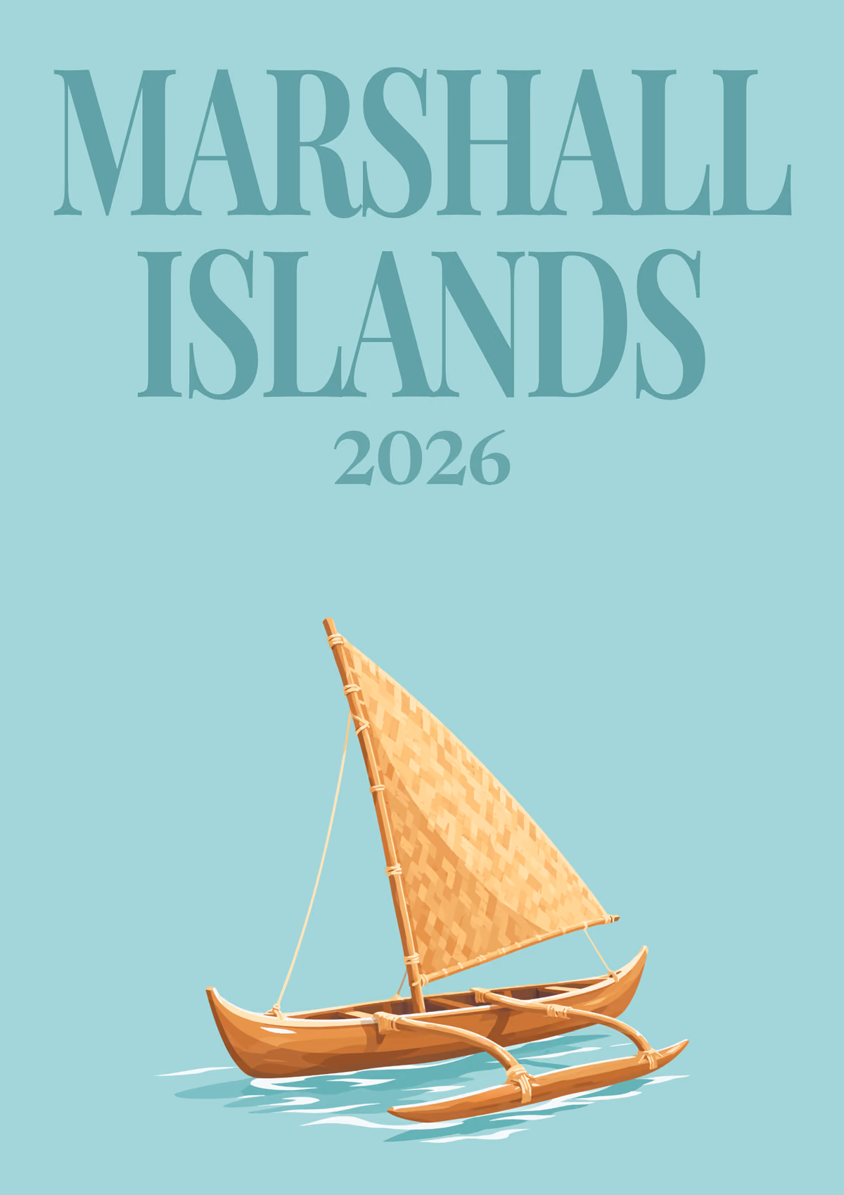 Marshall Islands illustrated travel photo book cover with the outrigger canoe artwork