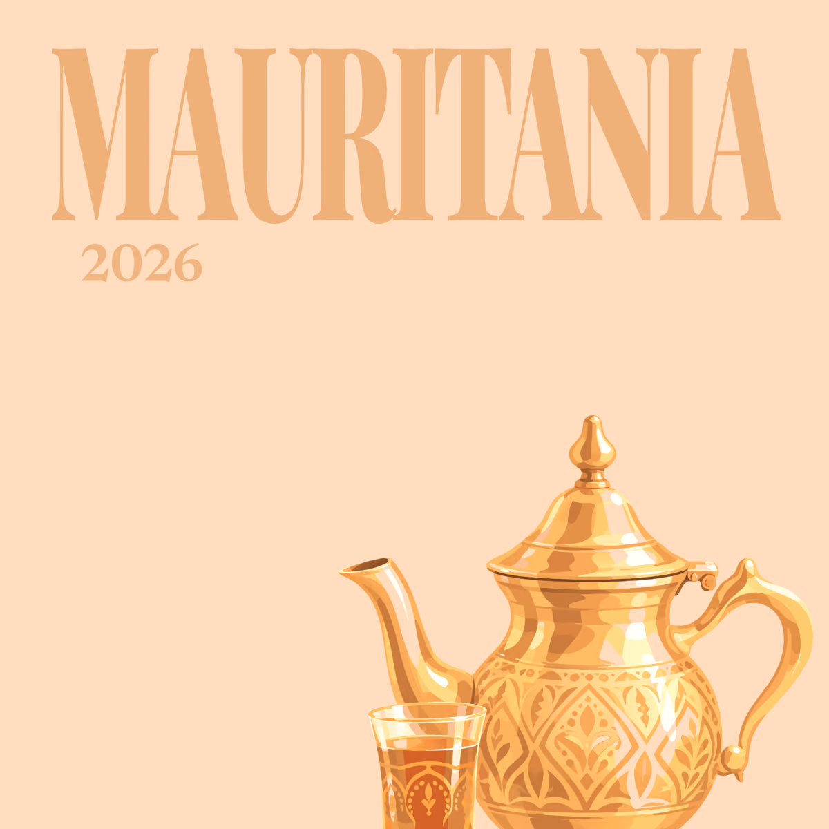 Mauritania illustrated square photo book cover with the Saharan teapot artwork