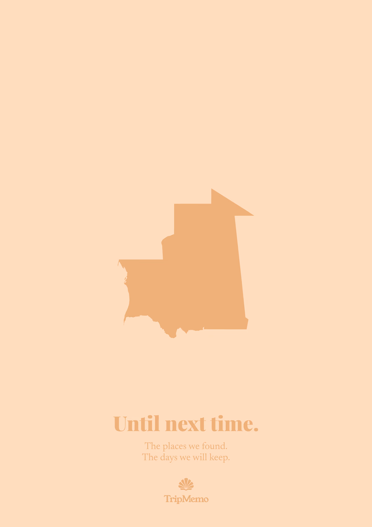 Back of the Mauritania photo book: an outline of Mauritania above the words "Until next time." and the TripMemo mark