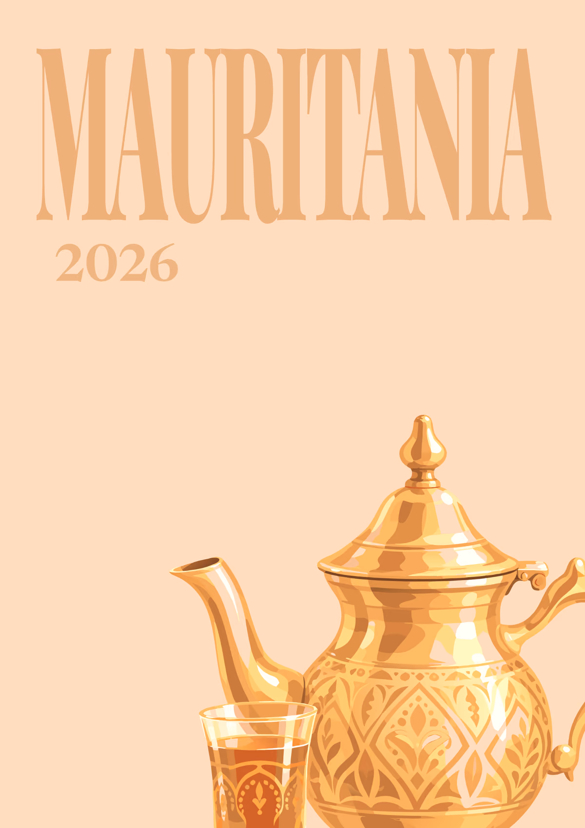 Mauritania illustrated travel photo book cover with the Saharan teapot artwork