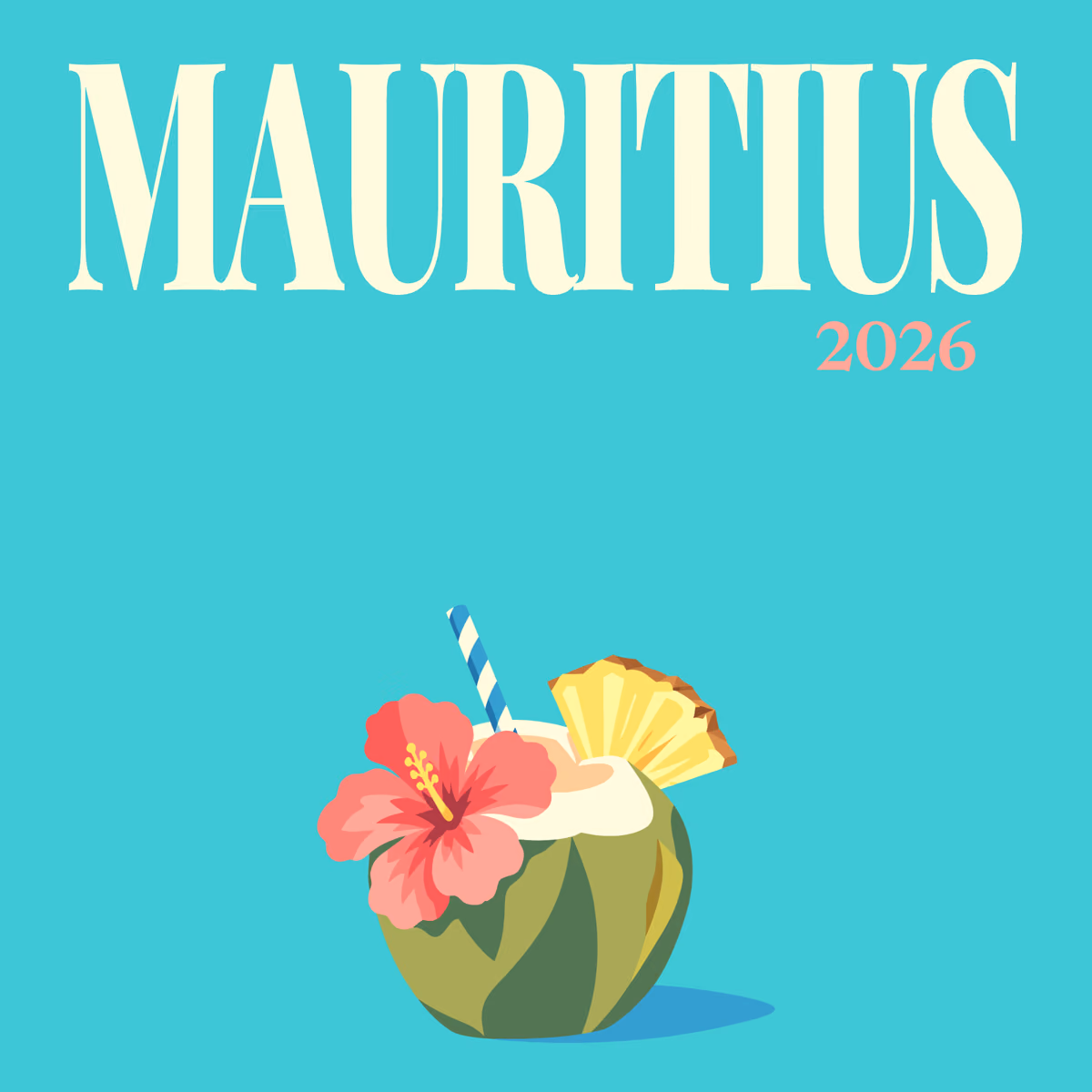 Mauritius illustrated square photo book cover with the green coconut artwork