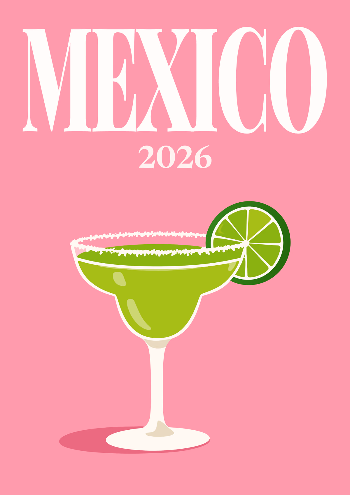 Mexico illustrated travel photo book cover with a margarita with lime on pink