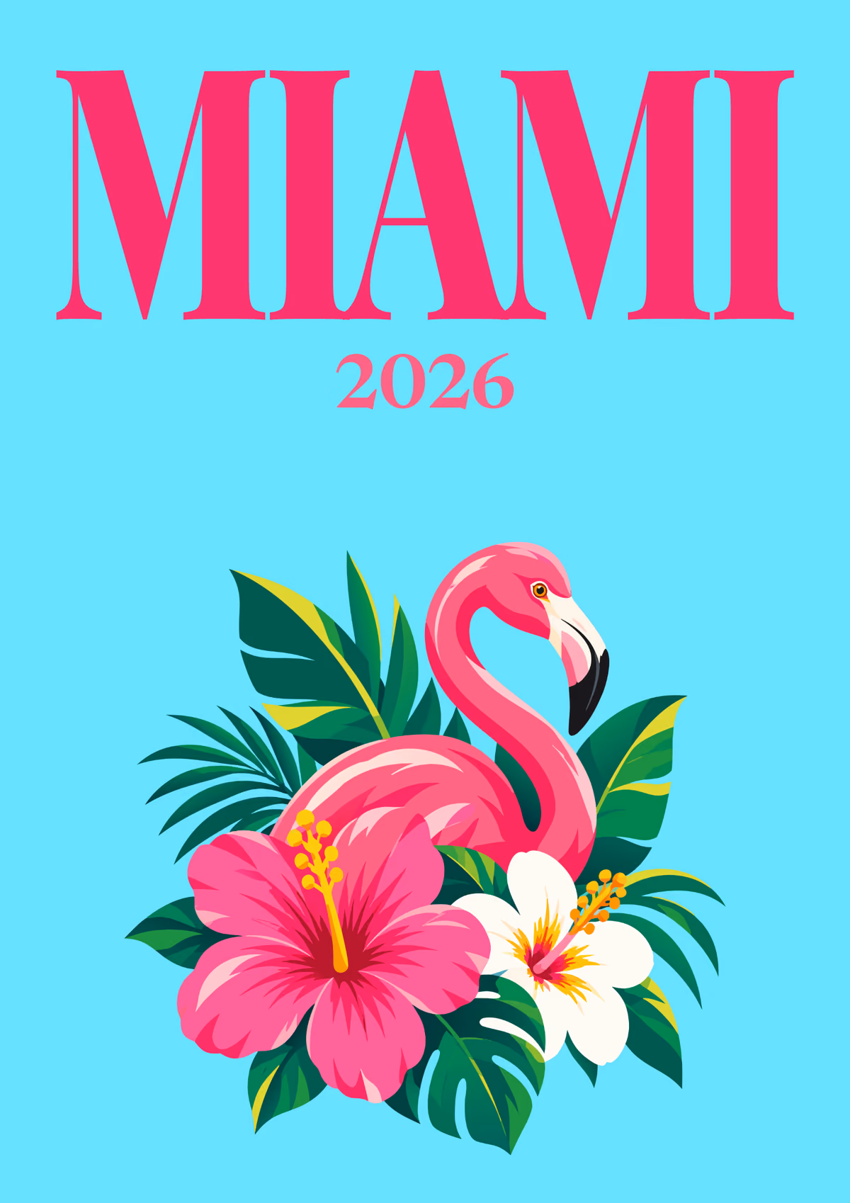 Miami illustrated travel photo book cover with the flamingo and hibiscus artwork