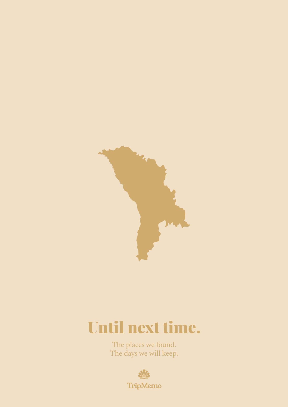 Back of the Moldova photo book: an outline of Moldova above the words "Until next time." and the TripMemo mark