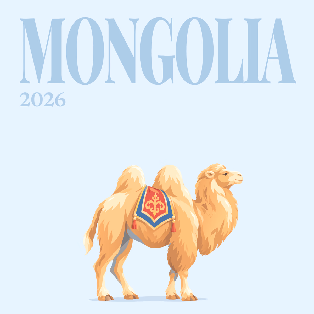 Mongolia illustrated square photo book cover with the Bactrian camel artwork