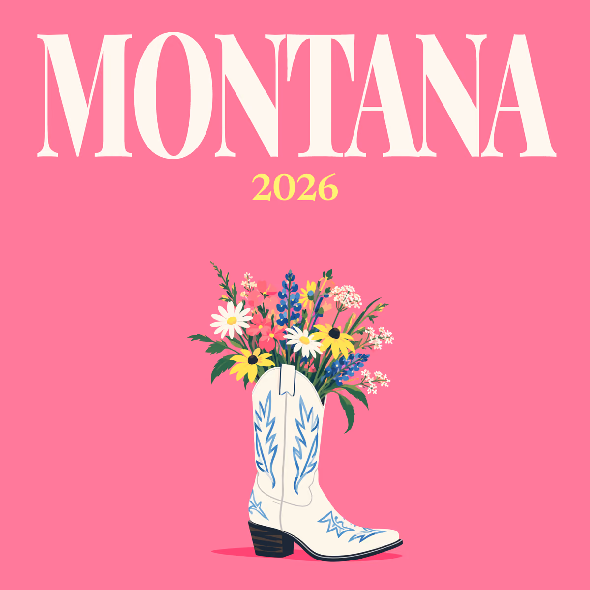 Montana illustrated square photo book cover with the boot full of wildflowers artwork