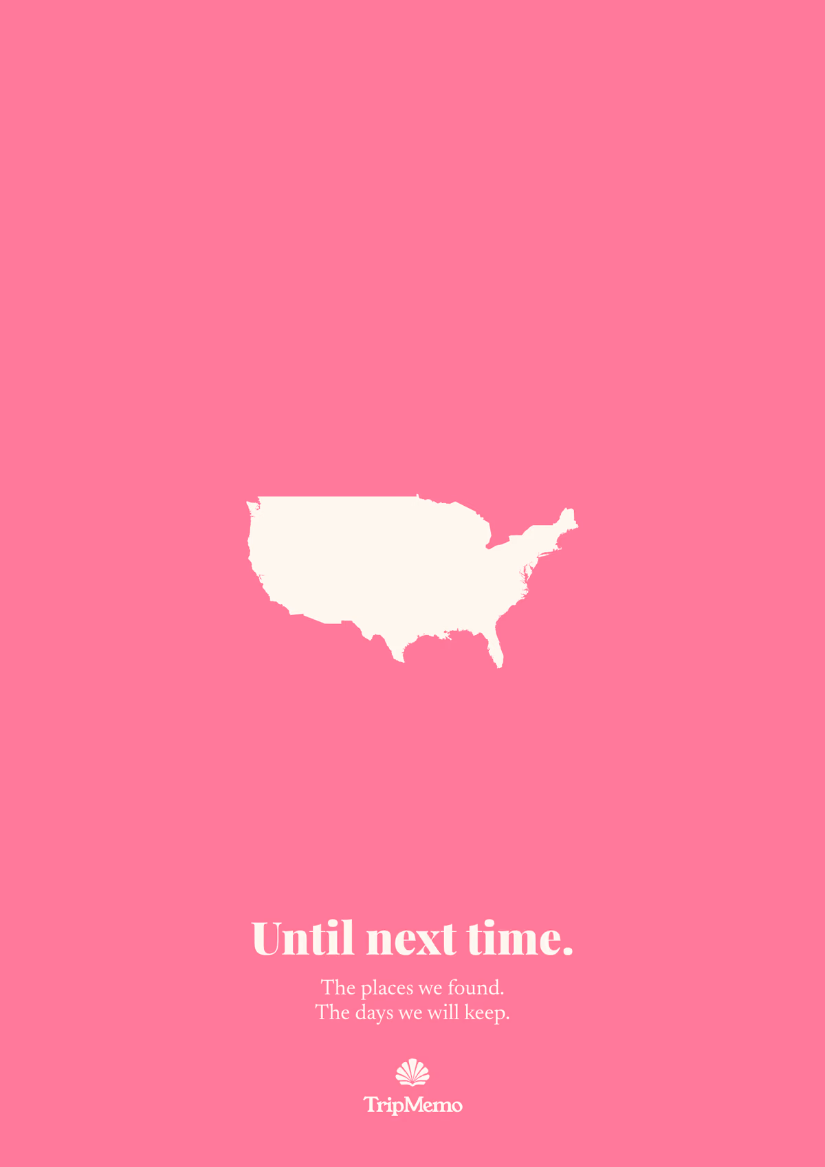 Back of the Montana photo book: an outline of the United States above the words "Until next time." and the TripMemo mark