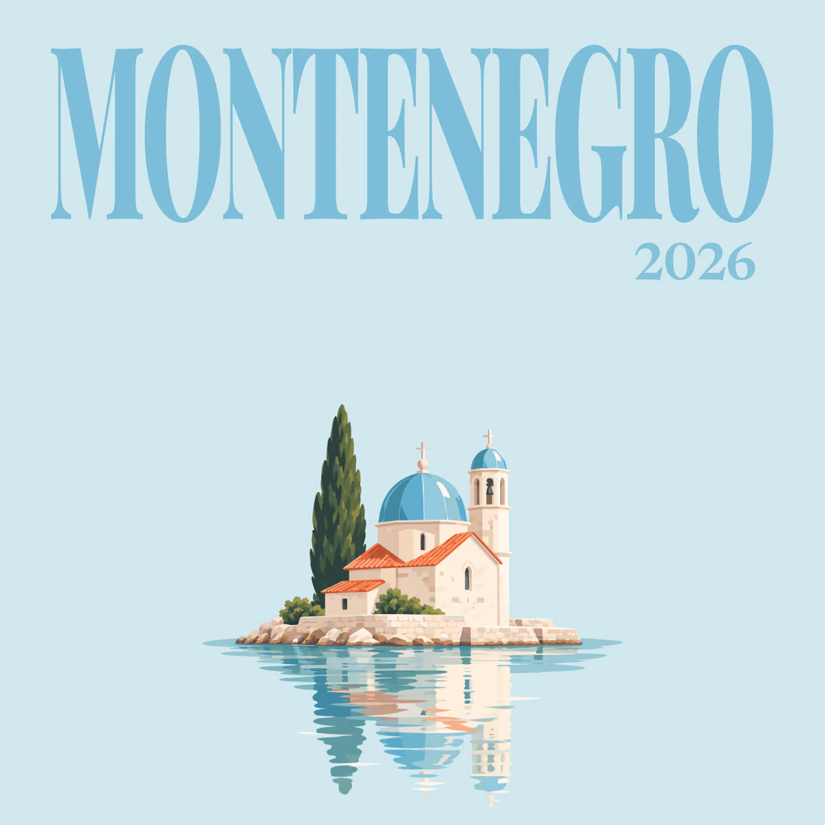 Montenegro illustrated square photo book cover with the island chapel artwork