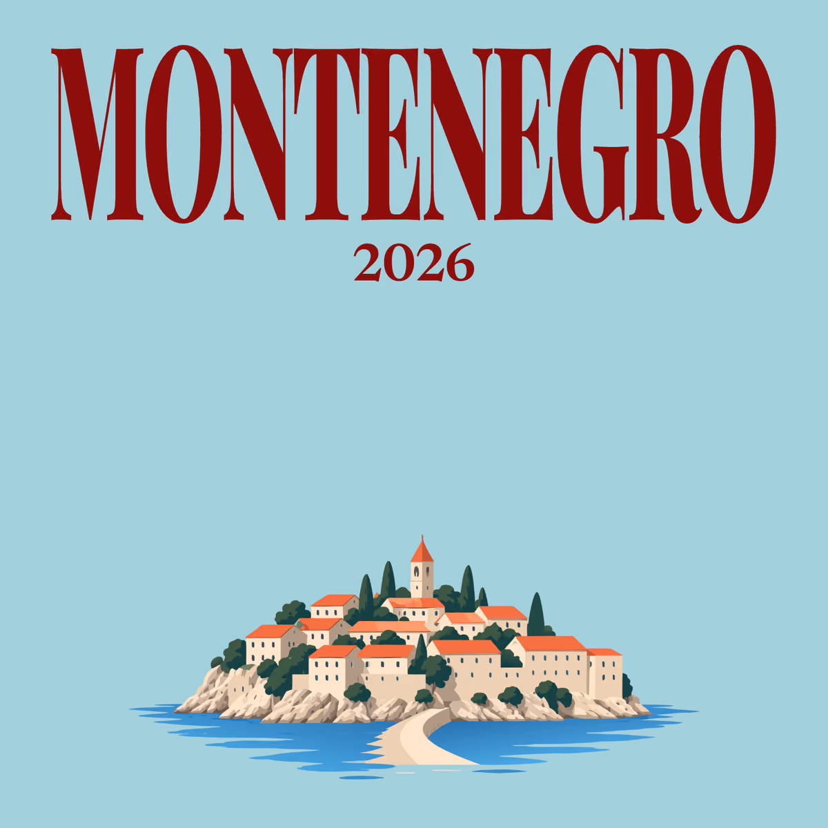 Montenegro illustrated square photo book cover with the Sveti Stefan artwork