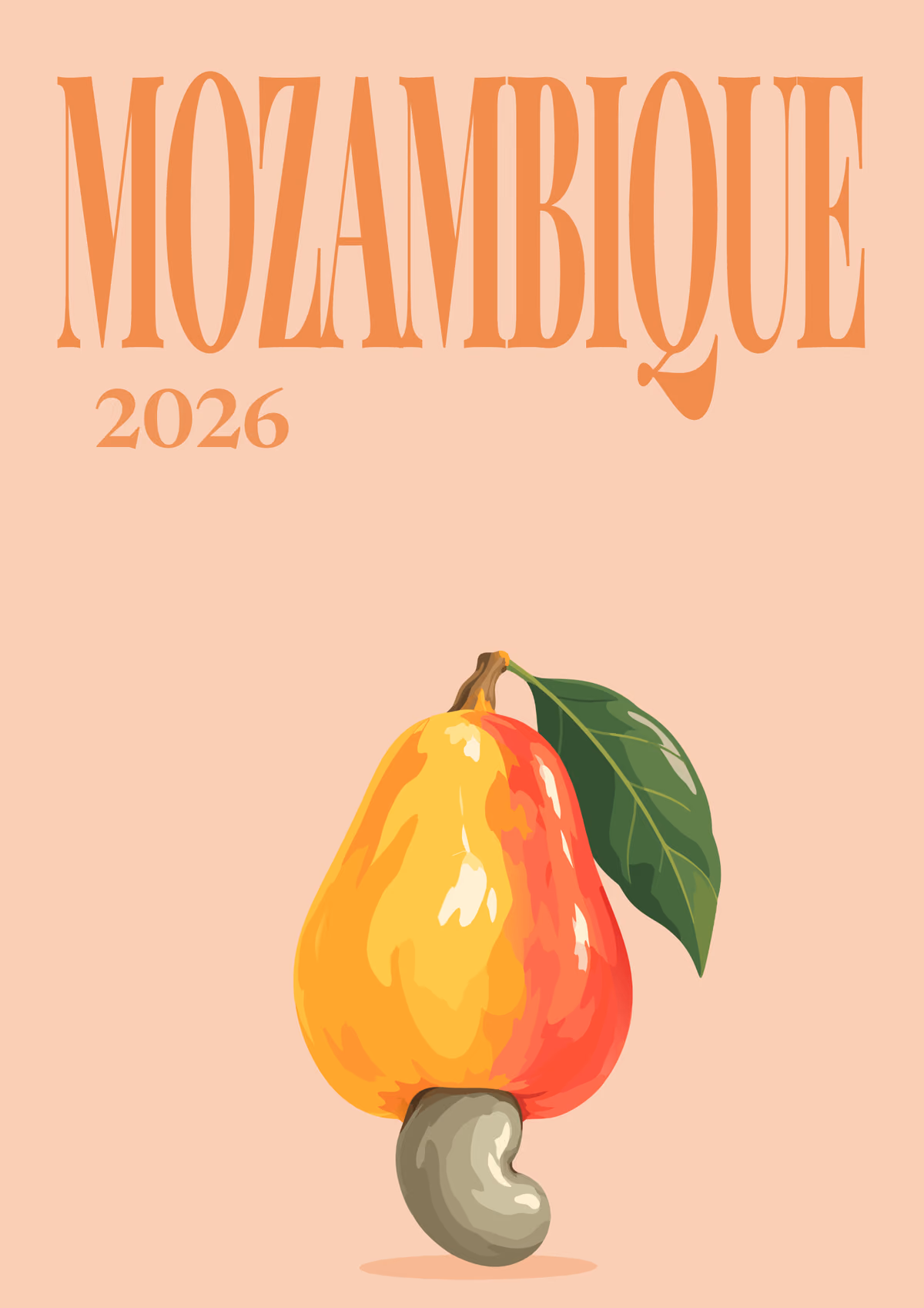 Mozambique illustrated travel photo book cover with the cashew apple artwork