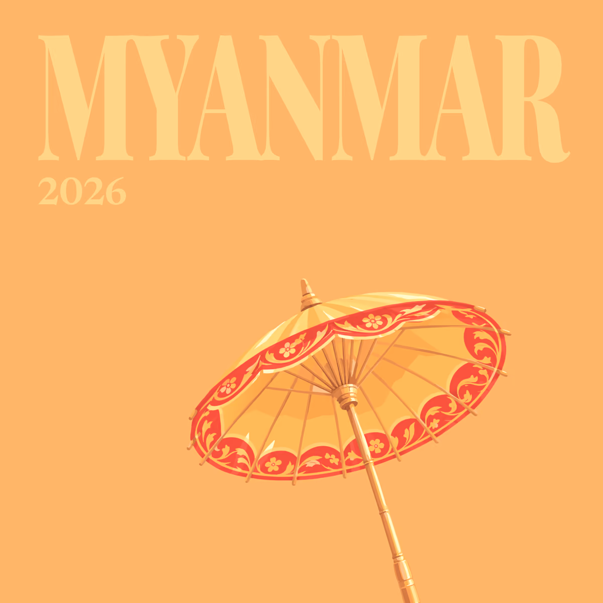 Myanmar illustrated square photo book cover with the paper parasol artwork