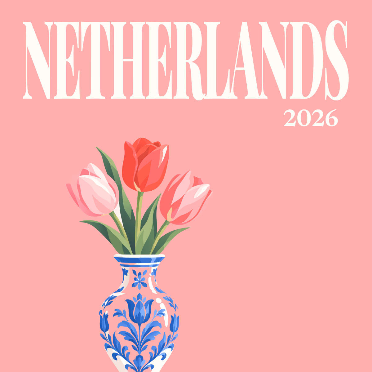 Netherlands illustrated square photo book cover with the tulips artwork