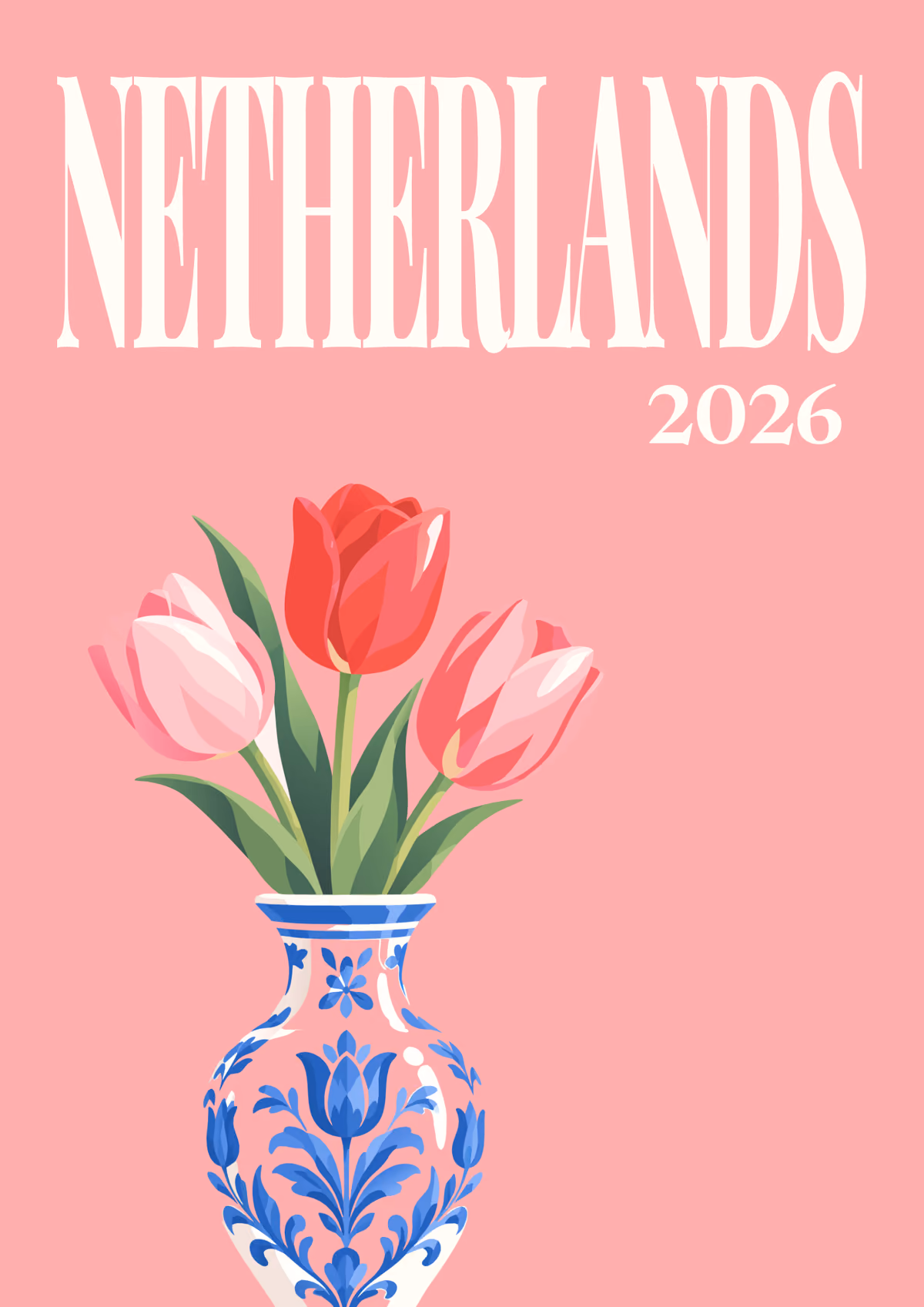 Netherlands illustrated travel photo book cover with the tulips artwork