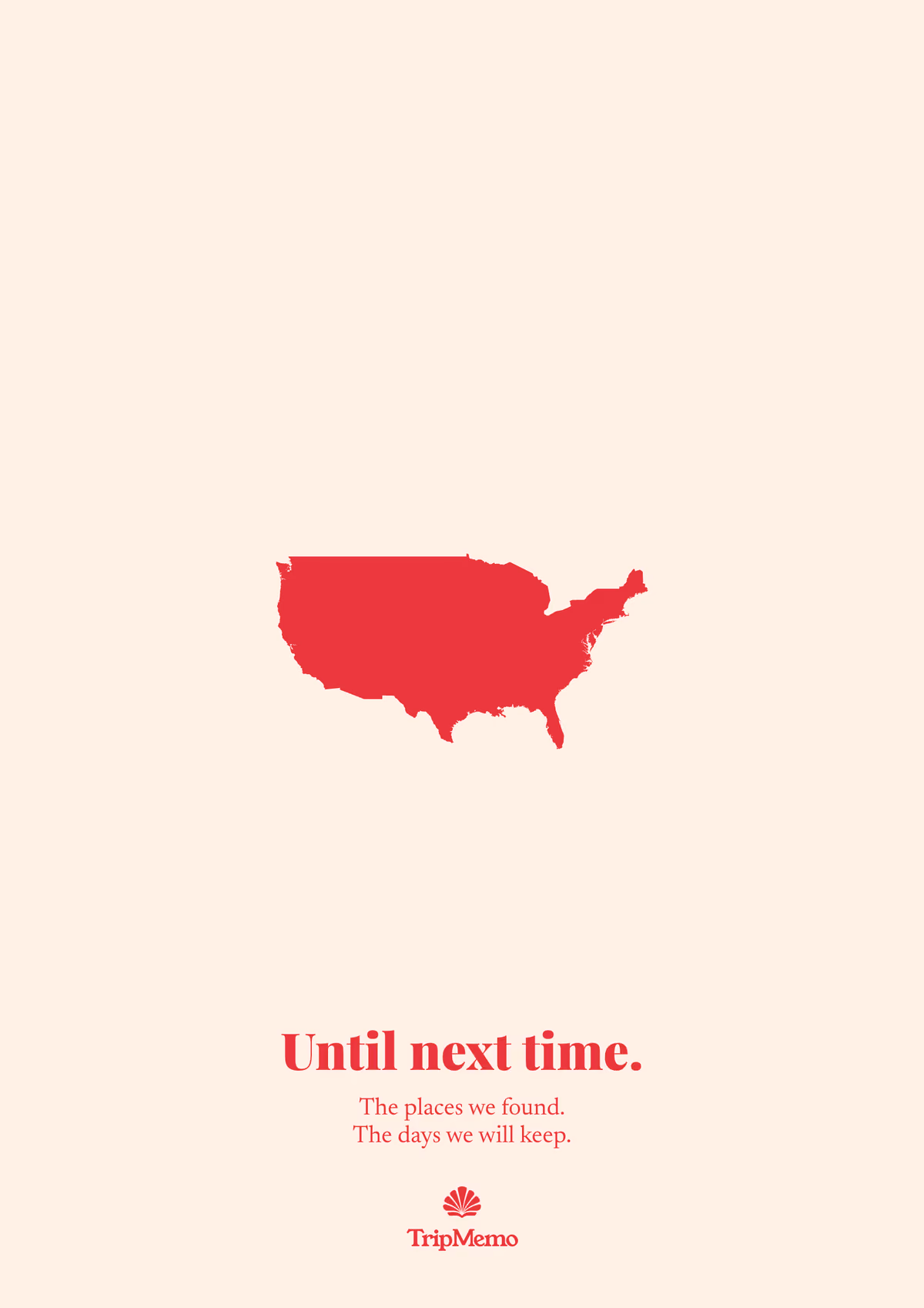 Back of the Nevada photo book: an outline of the United States above the words "Until next time." and the TripMemo mark