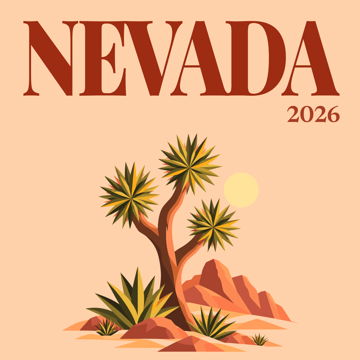Nevada illustrated square photo book cover with the Joshua tree artwork
