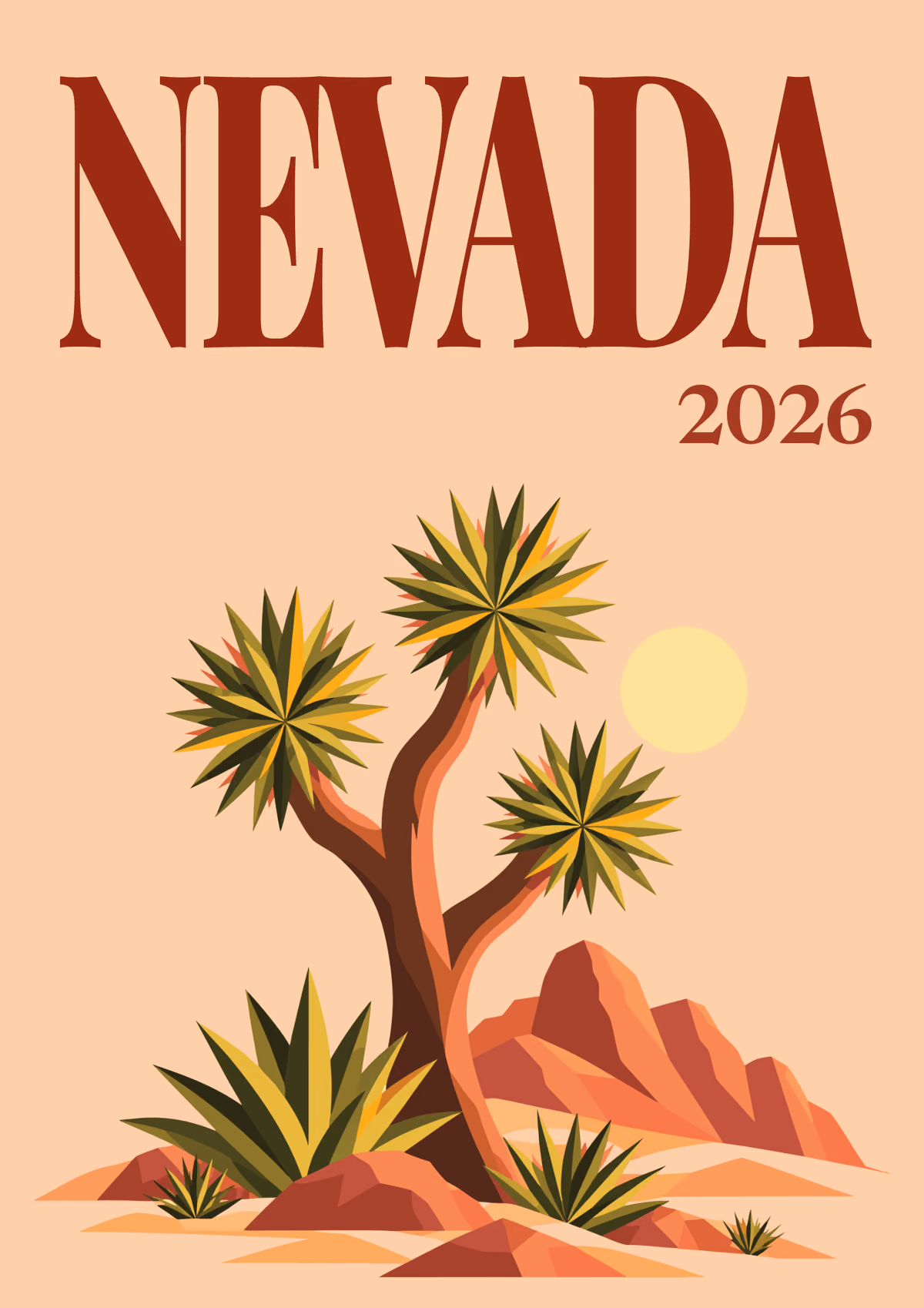 Nevada illustrated travel photo book cover with the Joshua tree artwork