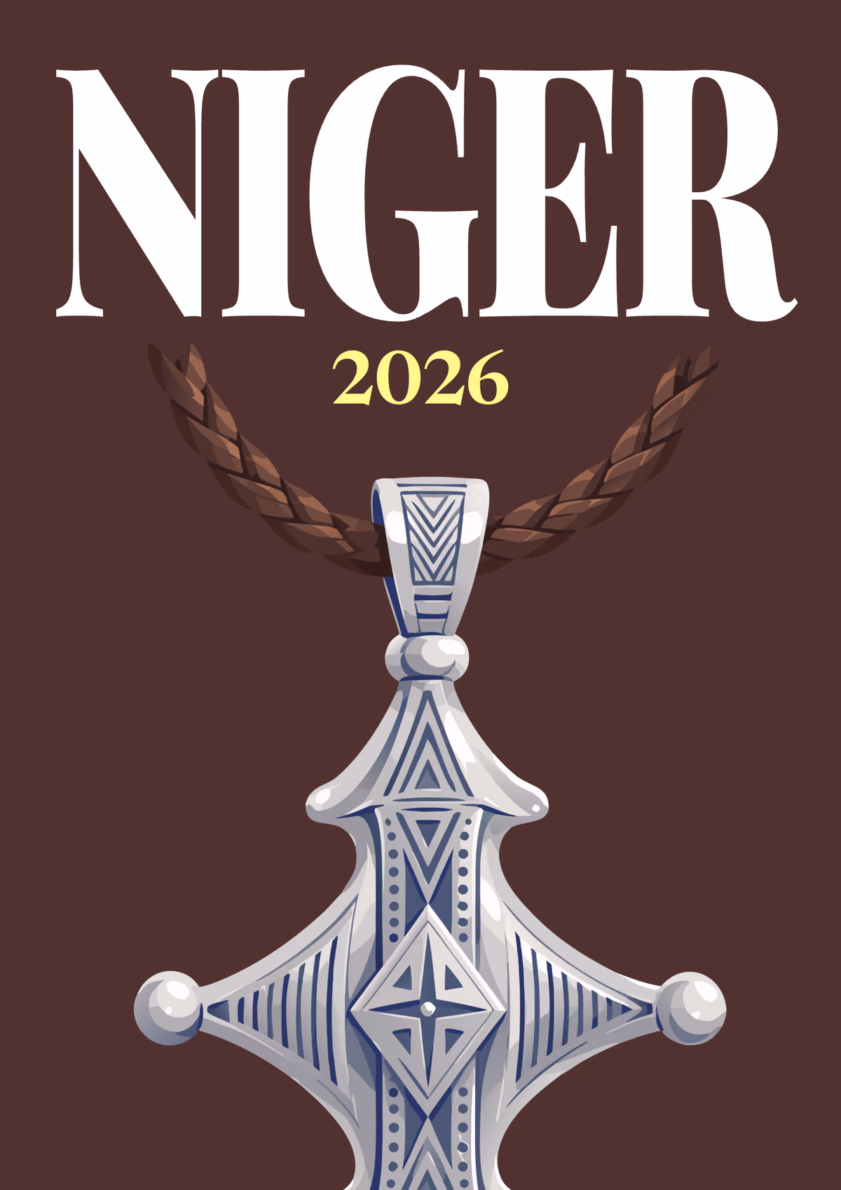 Niger illustrated travel photo book cover with the Agadez pendant artwork