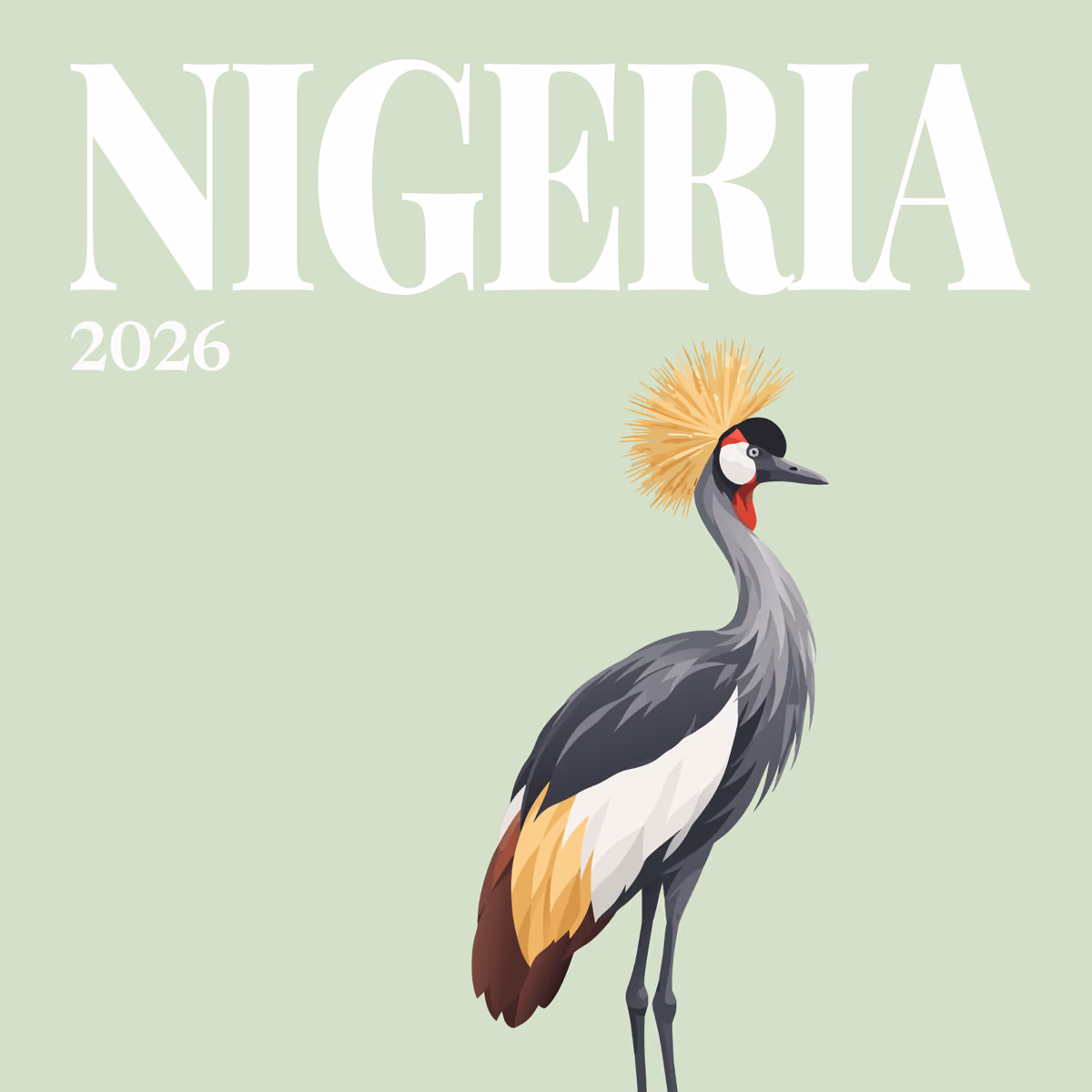 Nigeria illustrated square photo book cover with the crowned crane artwork