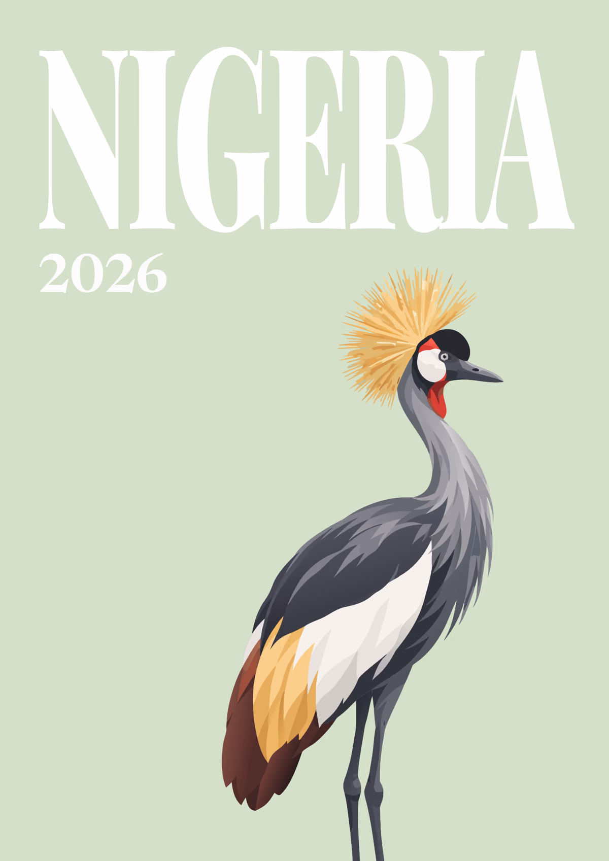 Nigeria illustrated travel photo book cover with the crowned crane artwork