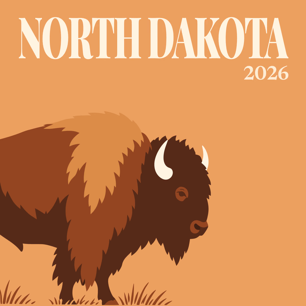 North Dakota illustrated square photo book cover with the bison artwork