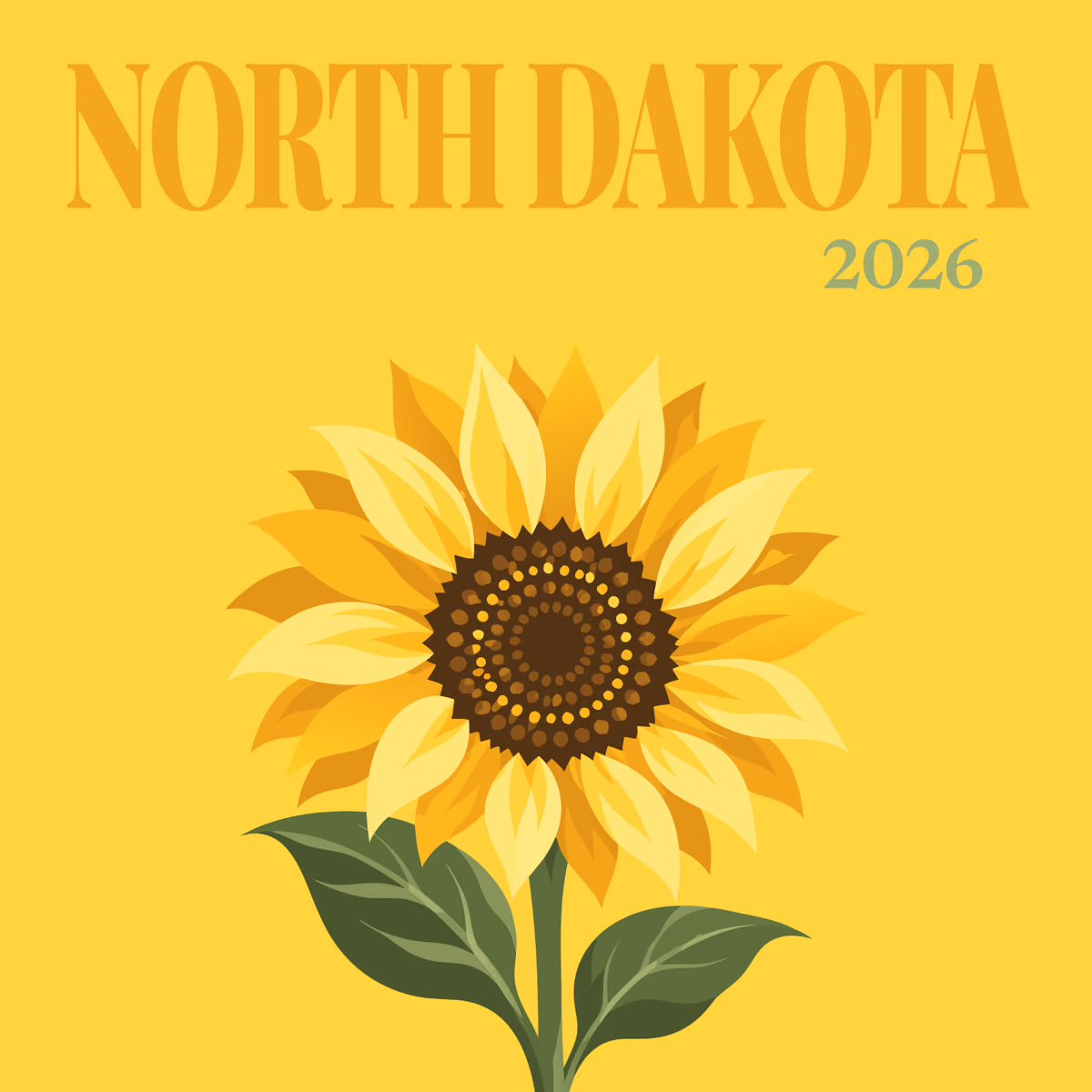 North Dakota illustrated square photo book cover with the sunflower artwork