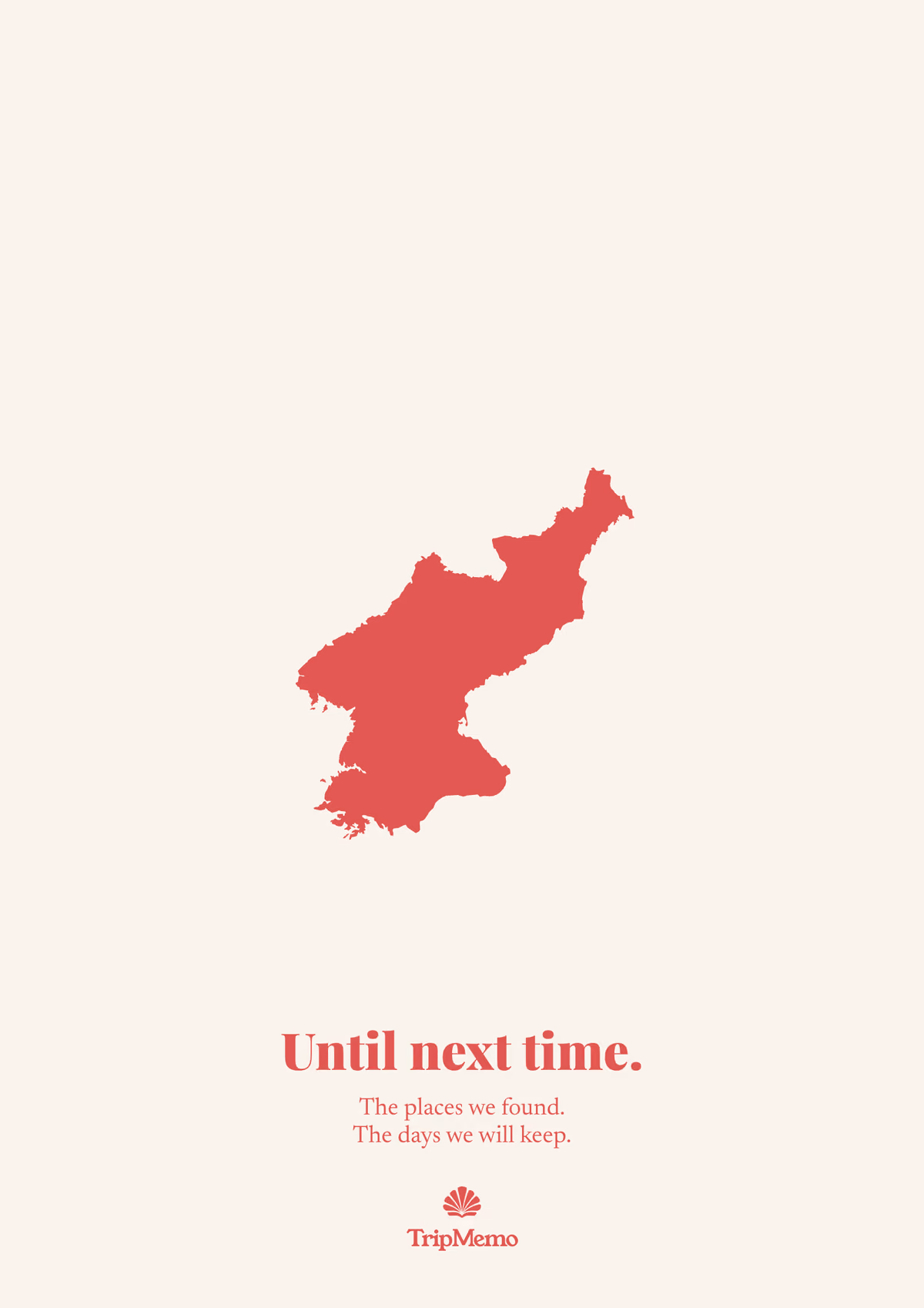 Back of the North Korea photo book: an outline of North Korea above the words "Until next time." and the TripMemo mark