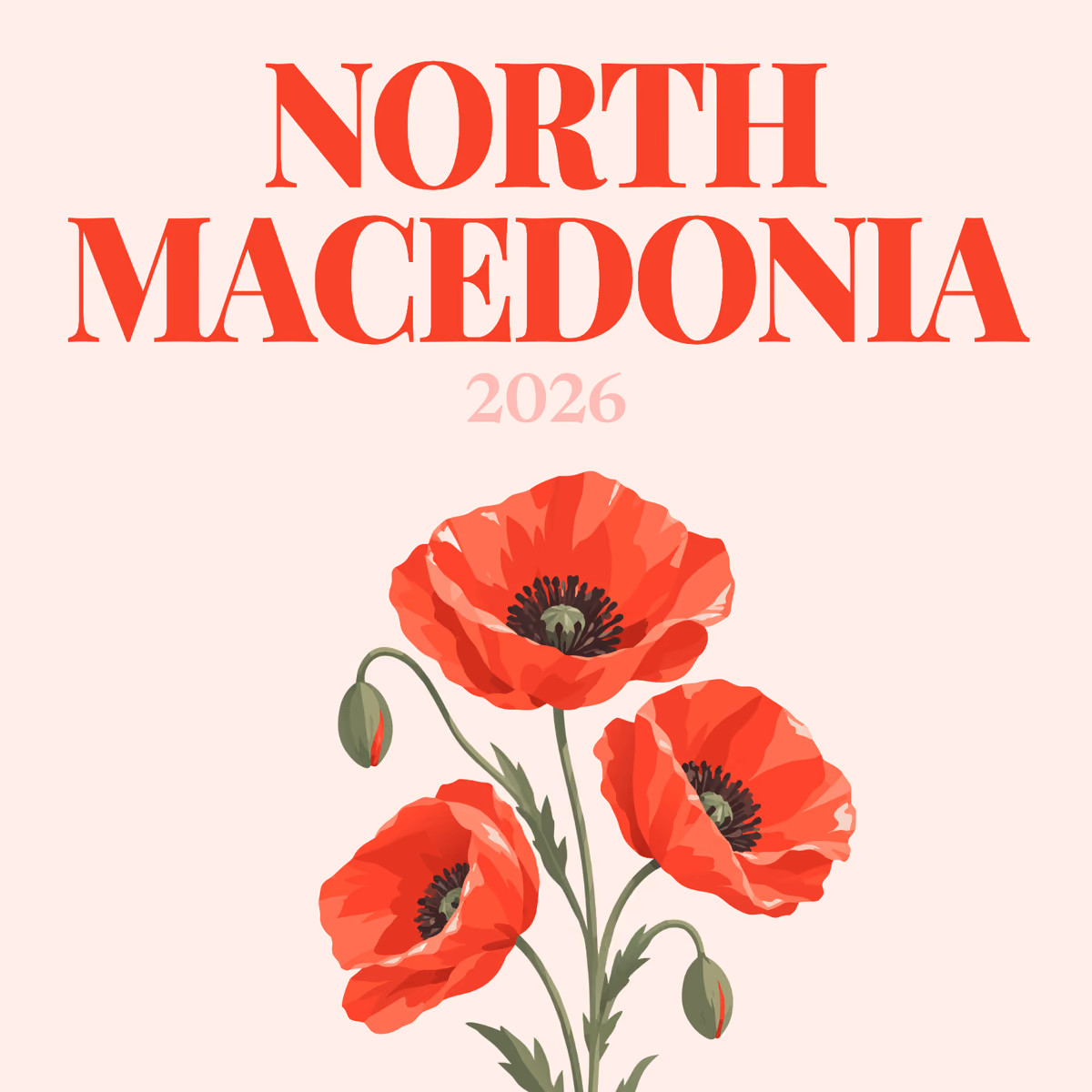 North Macedonia illustrated square photo book cover with the red poppies artwork