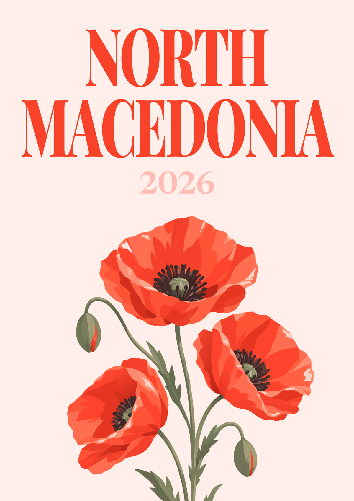 North Macedonia illustrated travel photo book cover with the red poppies artwork
