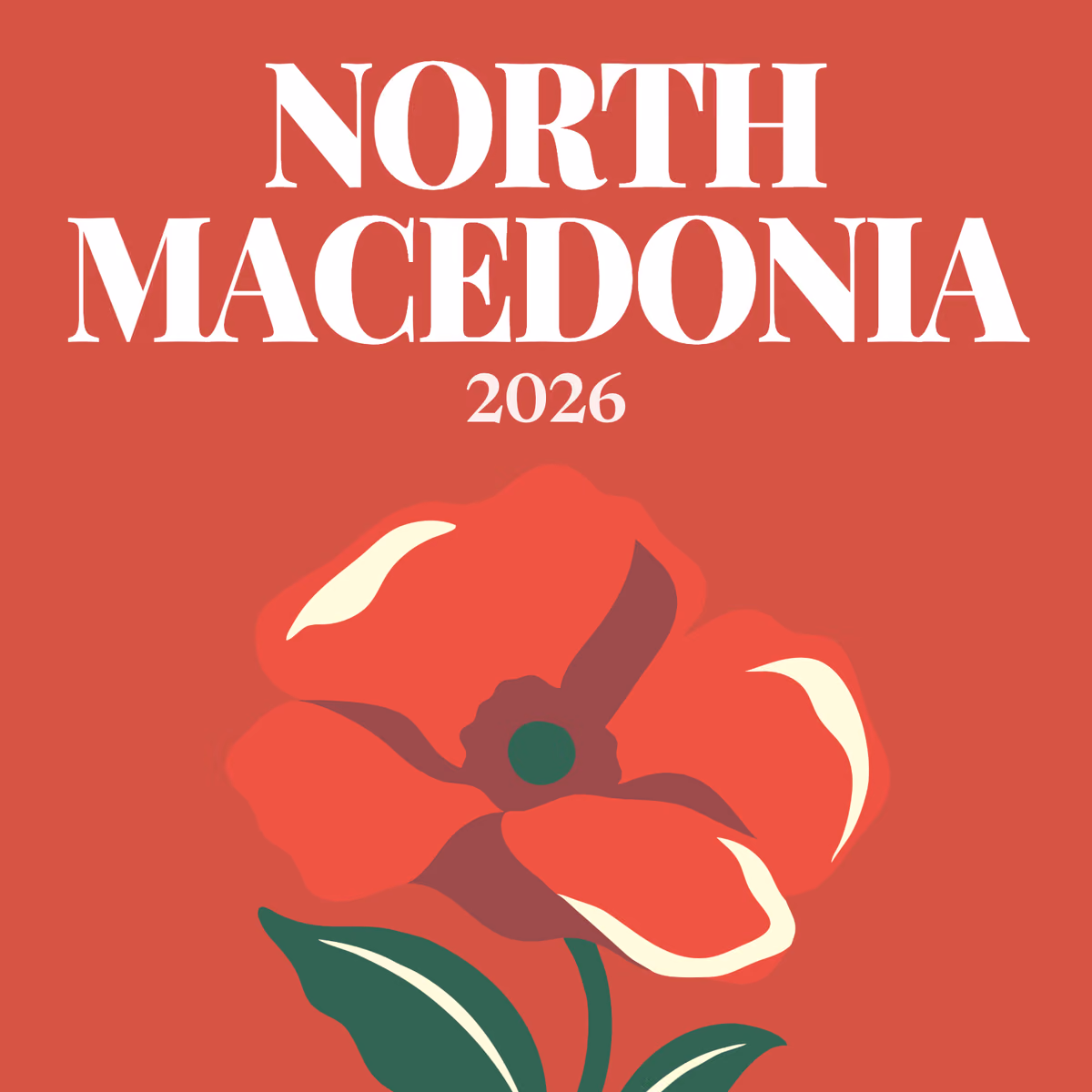 North Macedonia illustrated square photo book cover with a red poppy on red