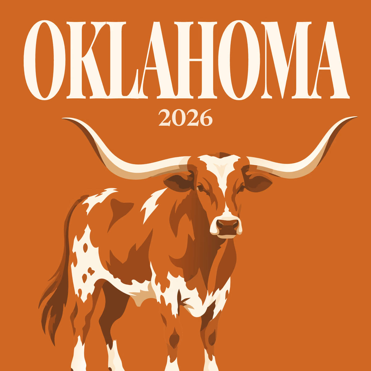 Oklahoma illustrated square photo book cover with the longhorn artwork