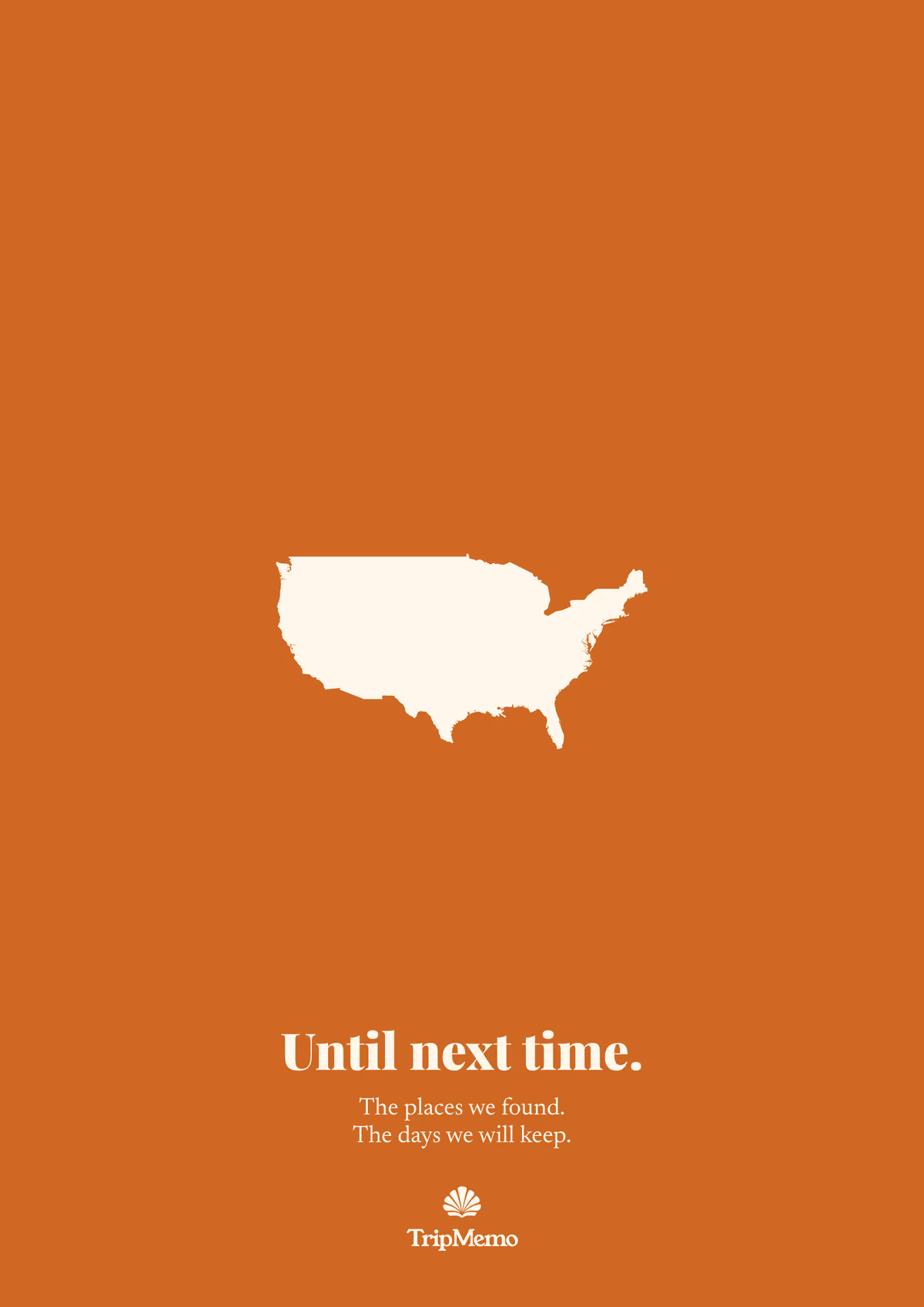 Back of the Oklahoma photo book: an outline of the United States above the words "Until next time." and the TripMemo mark