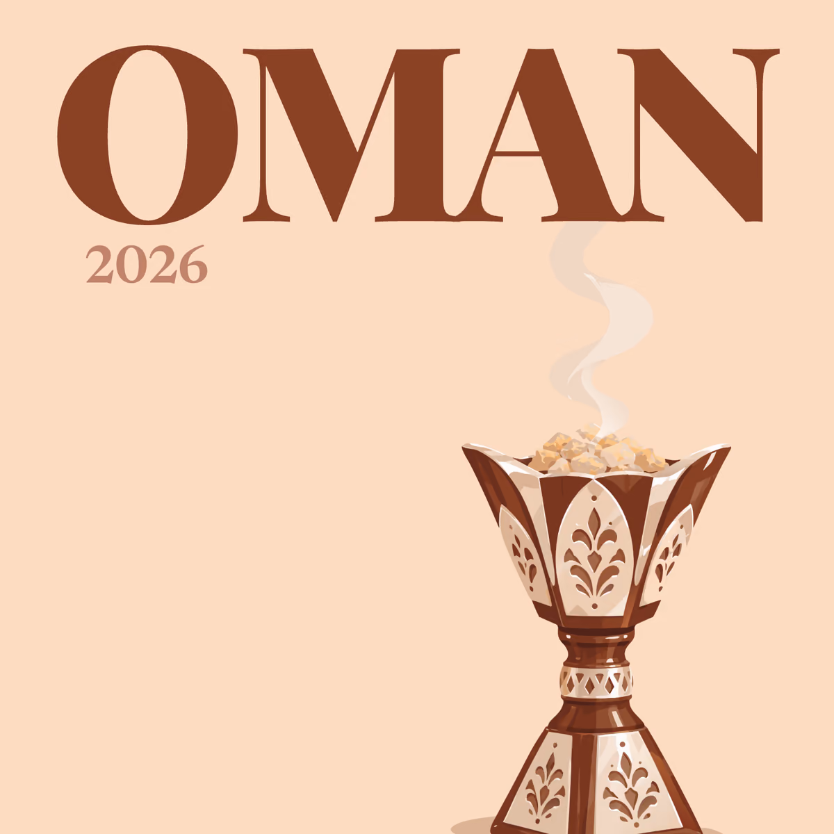 Oman illustrated square photo book cover with the frankincense burner artwork