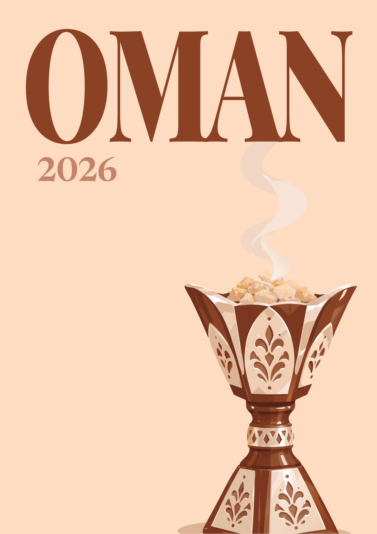Oman illustrated travel photo book cover with the frankincense burner artwork