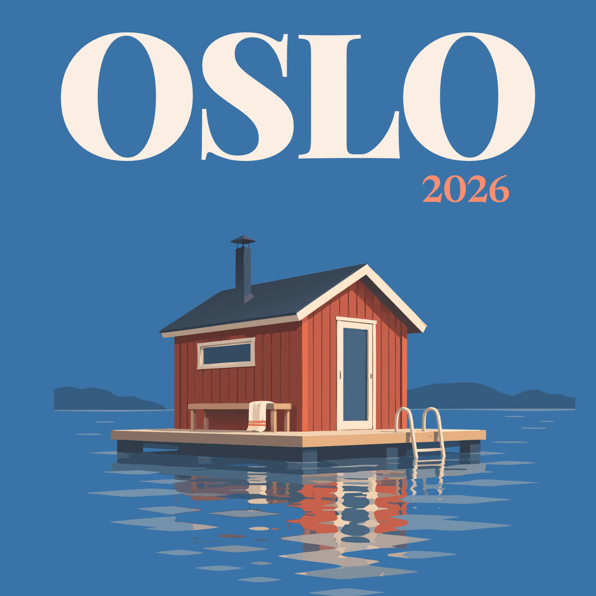 Oslo illustrated square photo book cover with the floating sauna artwork